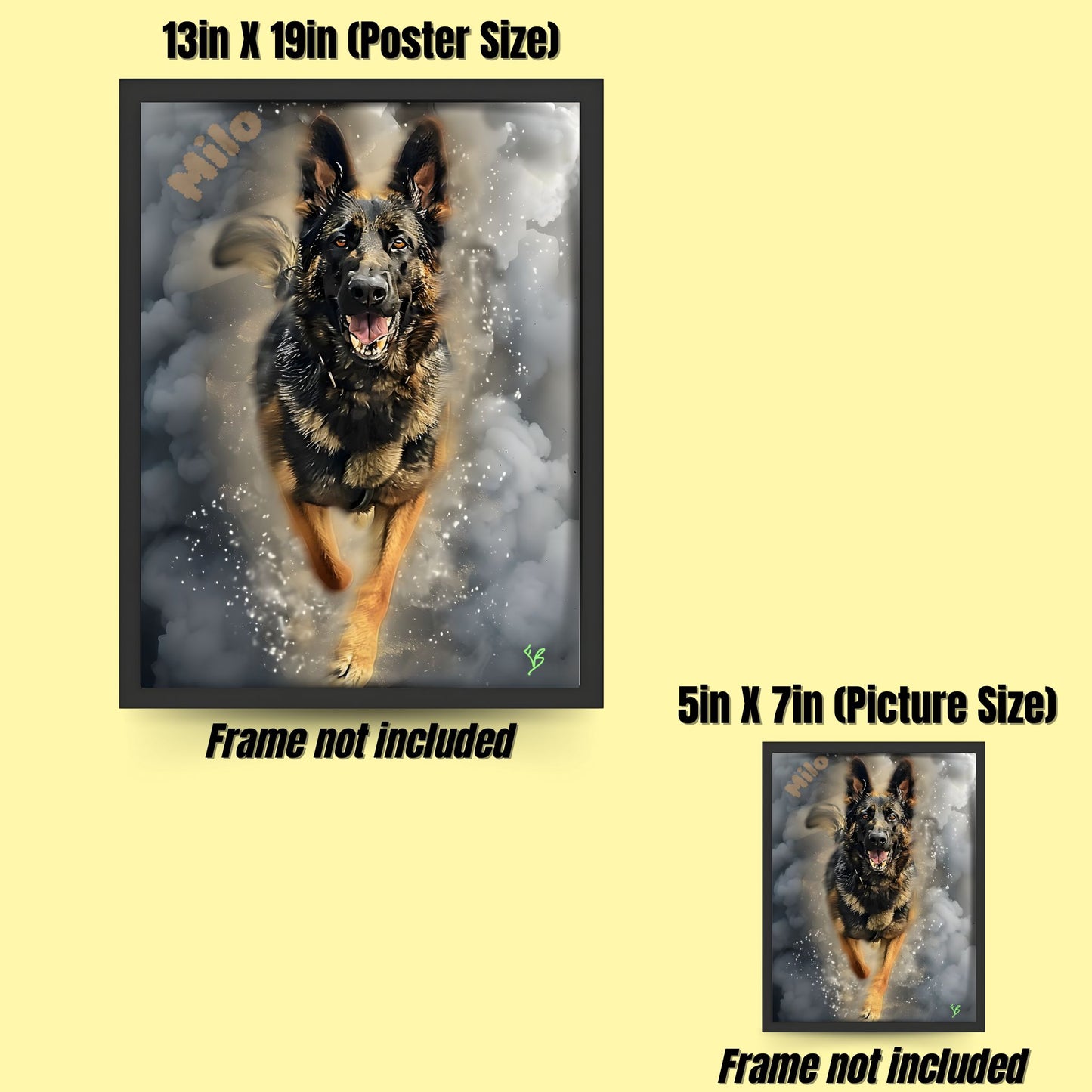 Custom pet artwork of a K-9 police dog named Milo that works at the Waukegan Police Department