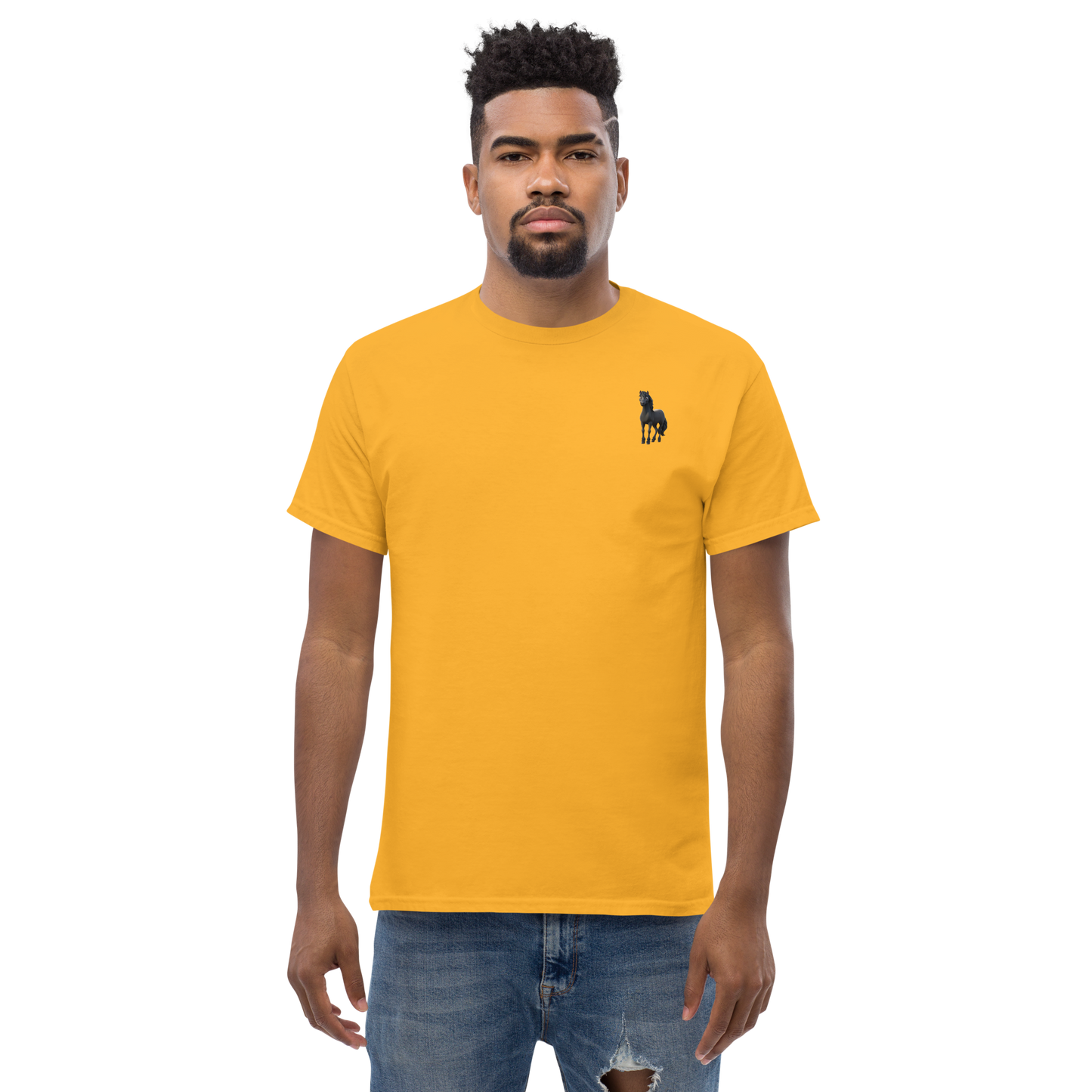 gold Custom Pet Men’s Classic Tee for a horse named Bella
