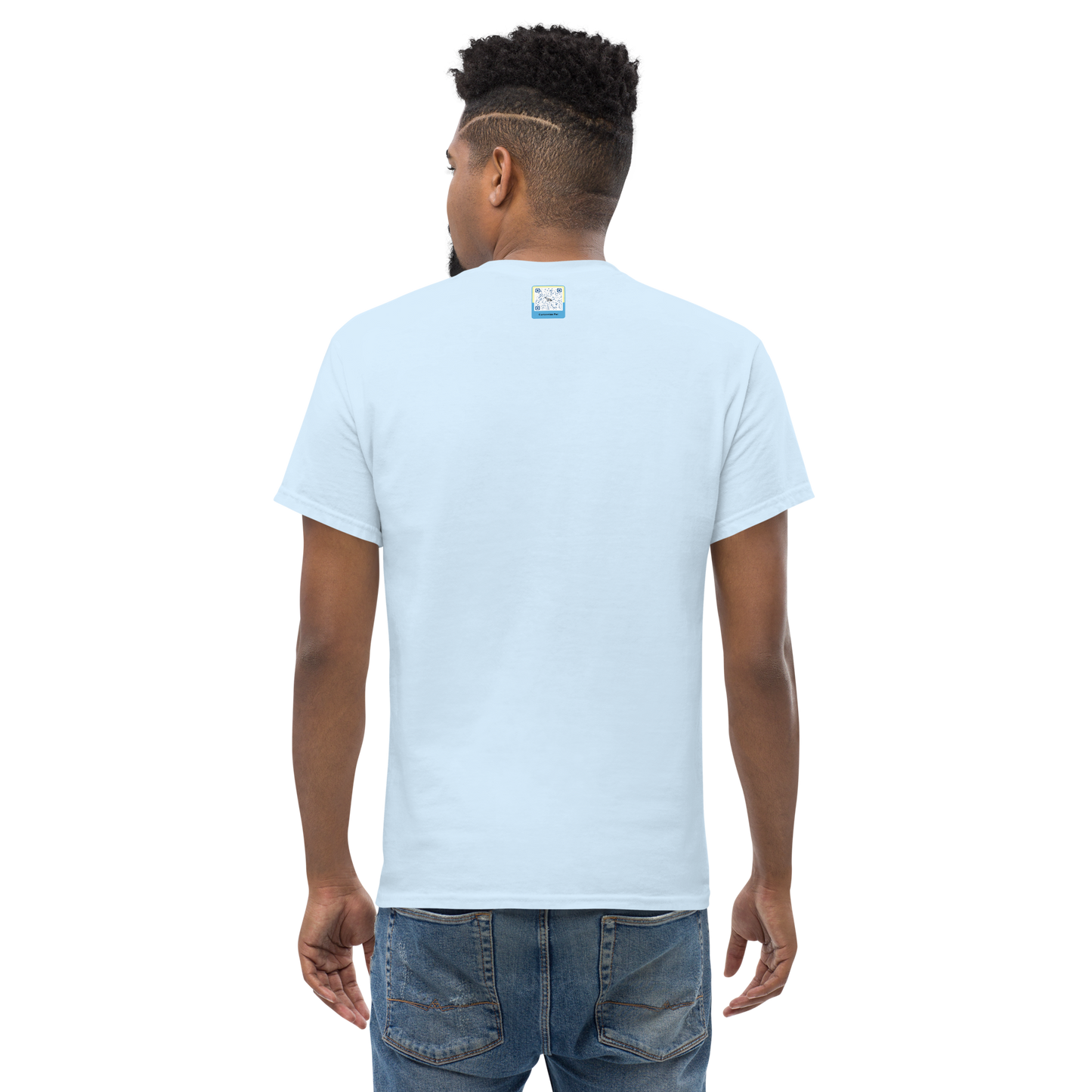 light blue Custom Pet Men’s Classic Tee for a horse named Bella