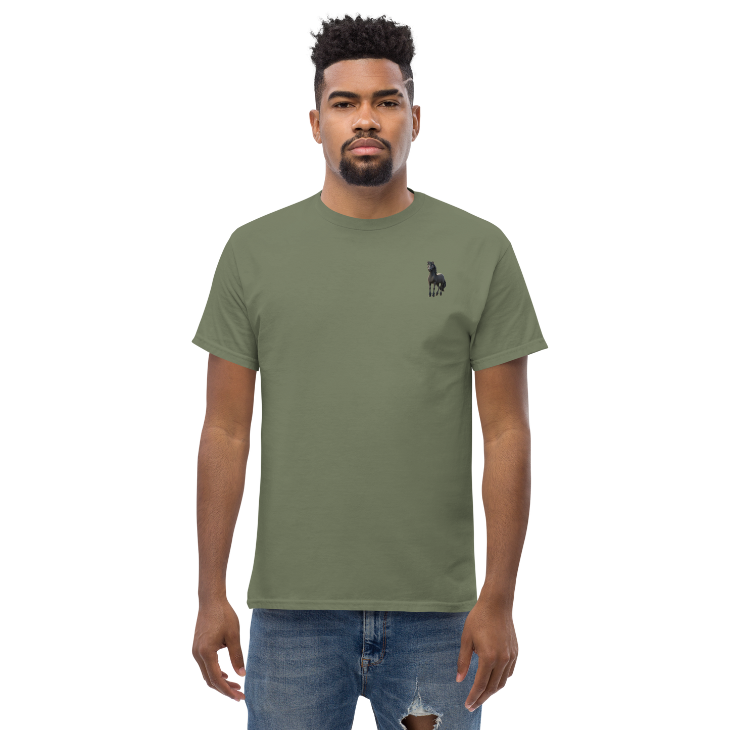 military green Custom Pet Men’s Classic Tee for a horse named Bella
