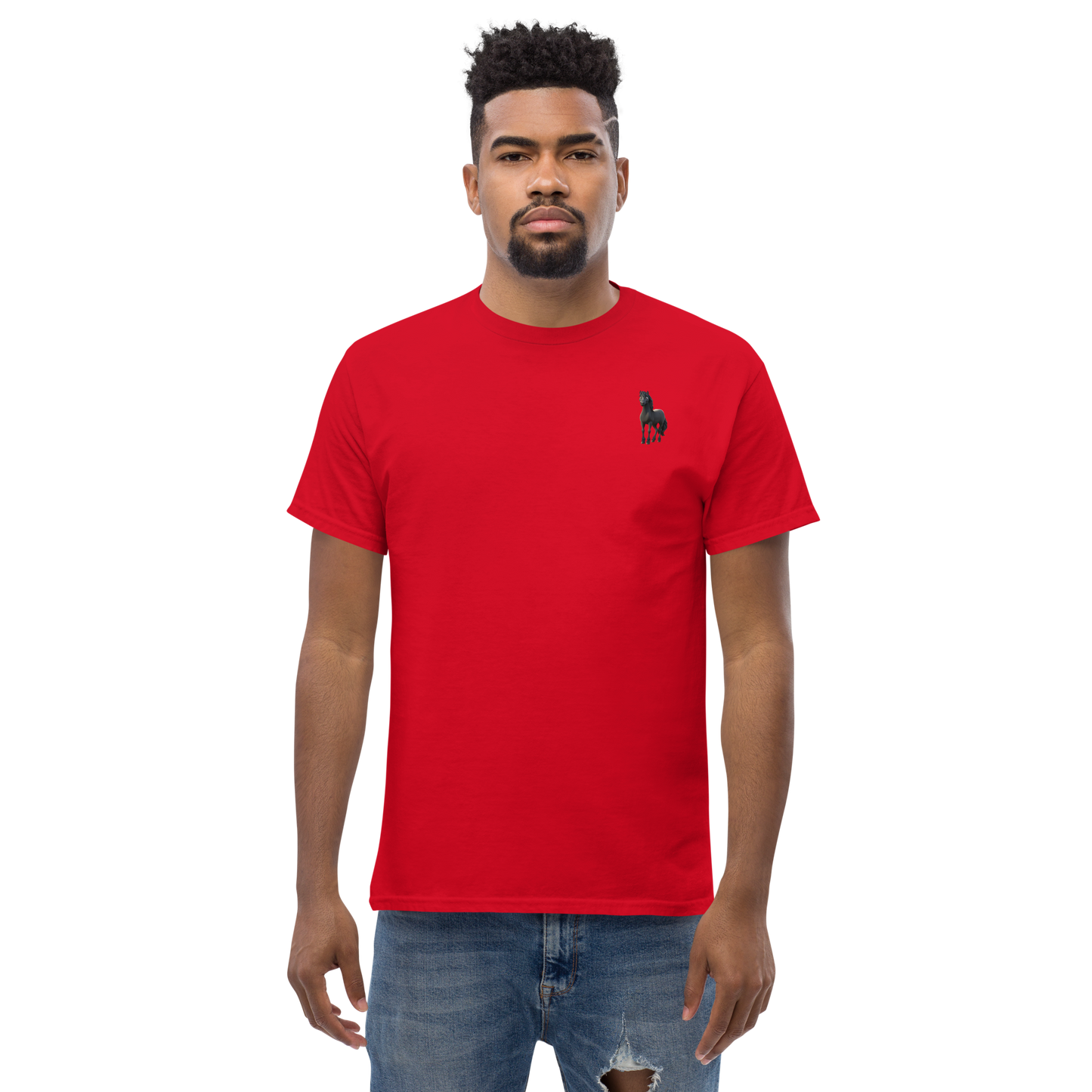 red Custom Pet Men’s Classic Tee for a horse named Bella