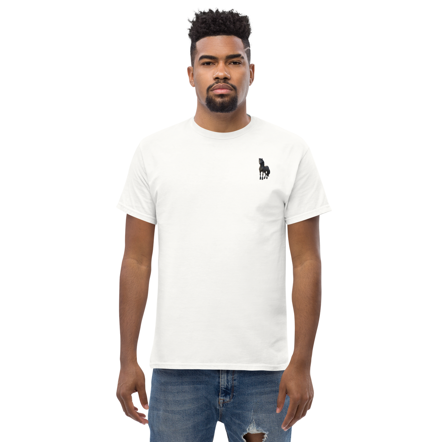 white Custom Pet Men’s Classic Tee for a horse named Bella