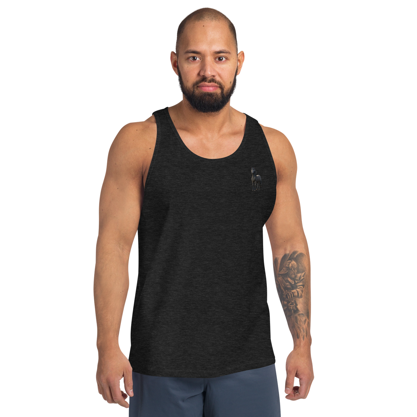 charcoal black Custom Pet Men’s Tank Top for a horse named Bella