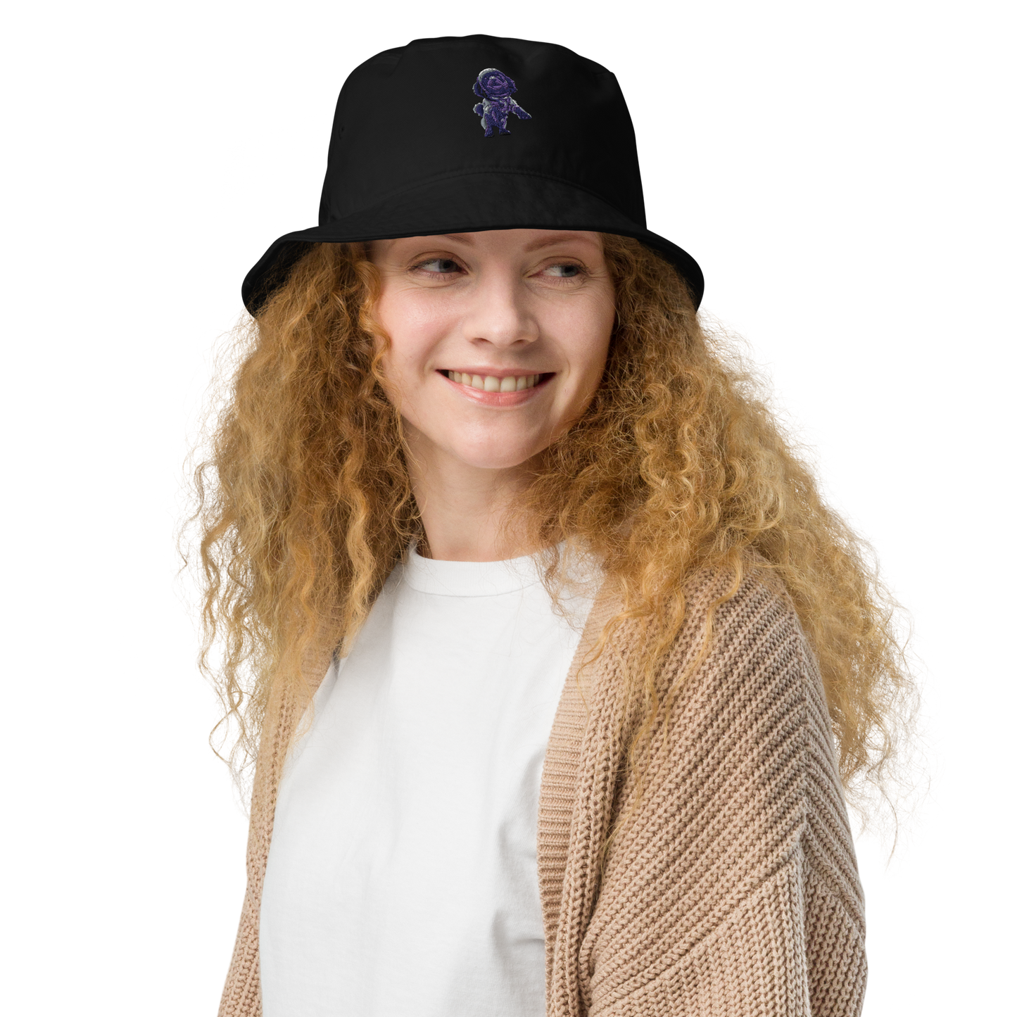 black Custom Pet Organic Bucket Hat for a dog named Bella