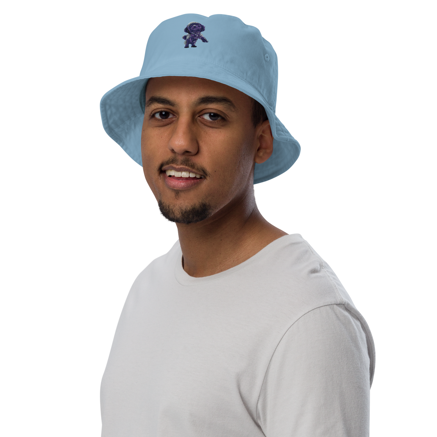 blue Custom Pet Organic Bucket Hat for a dog named Bella