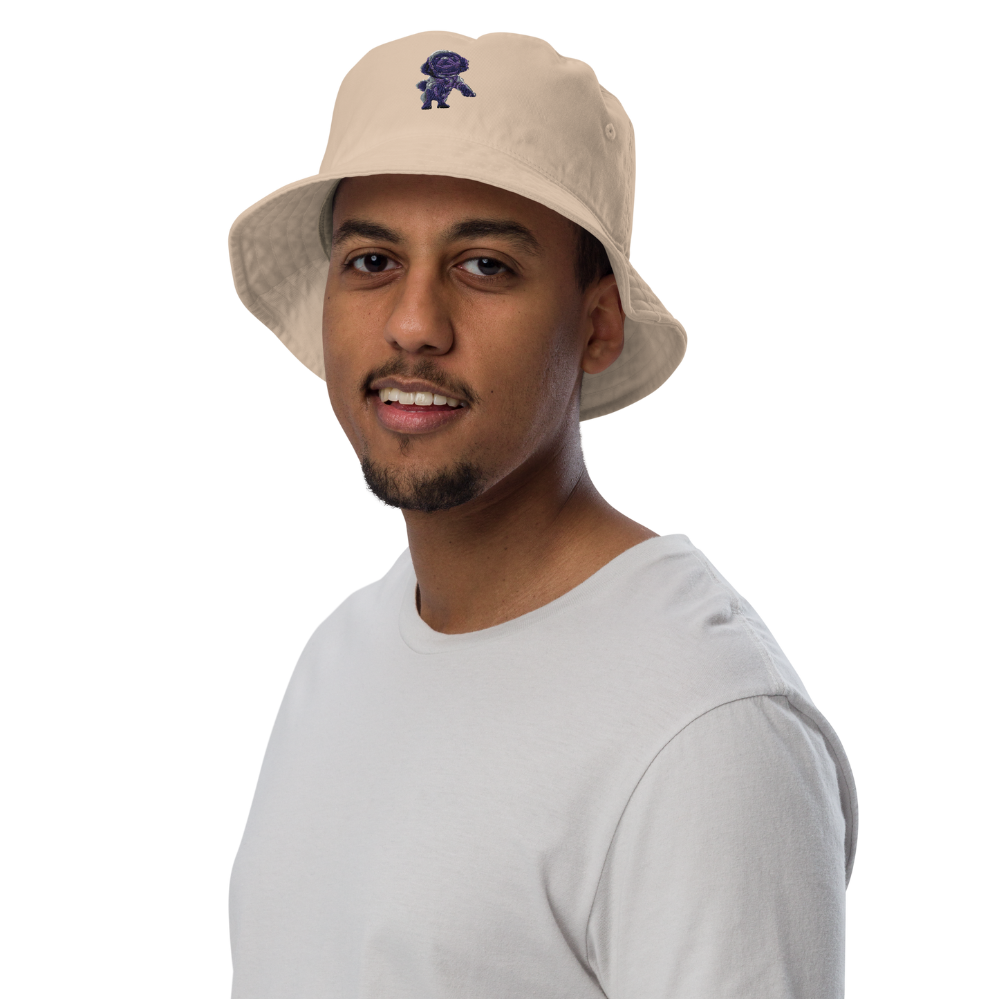 stone Custom Pet Organic Bucket Hat for a dog named Bella