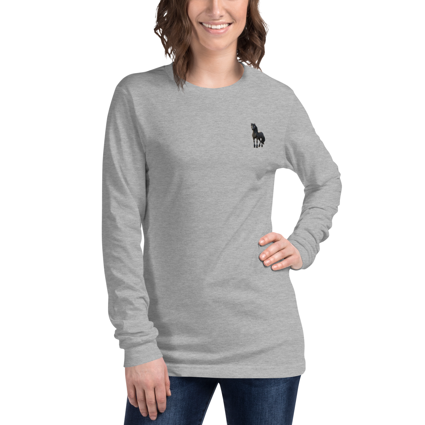athletic heather Custom Pet Unisex Long Sleeve Tee for a horse named Bella