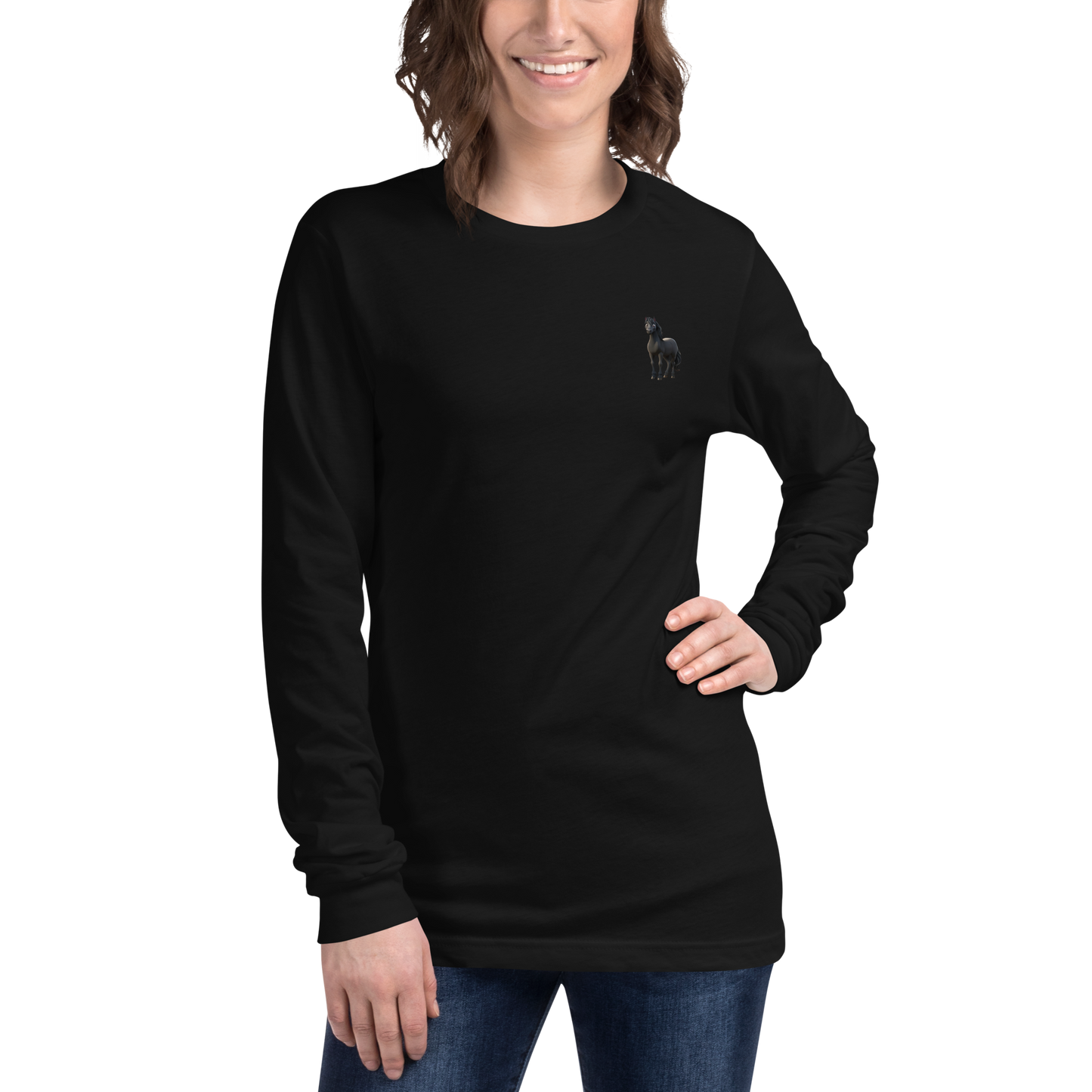 black Custom Pet Unisex Long Sleeve Tee for a horse named Bella