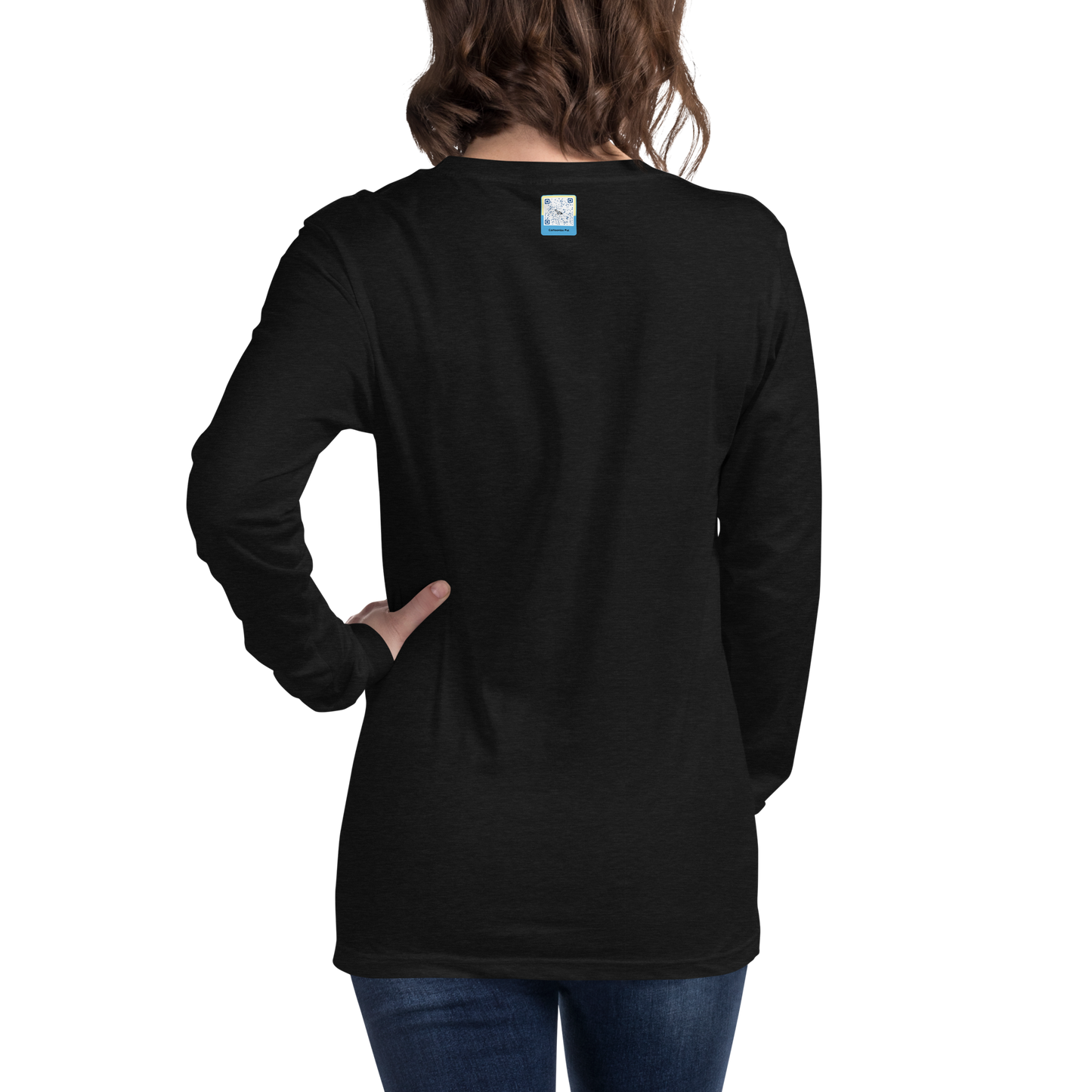 black heather Custom Pet Unisex Long Sleeve Tee for a horse named Bella