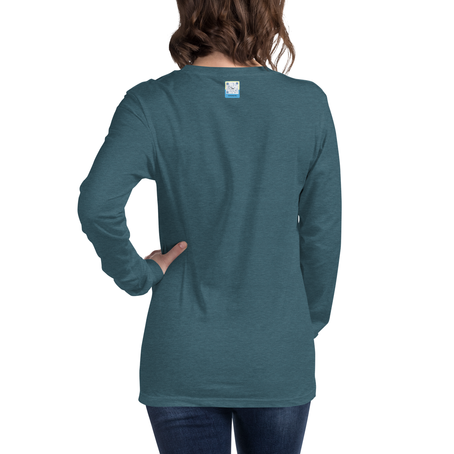 heather deep teal Custom Pet Unisex Long Sleeve Tee for a horse named Bella