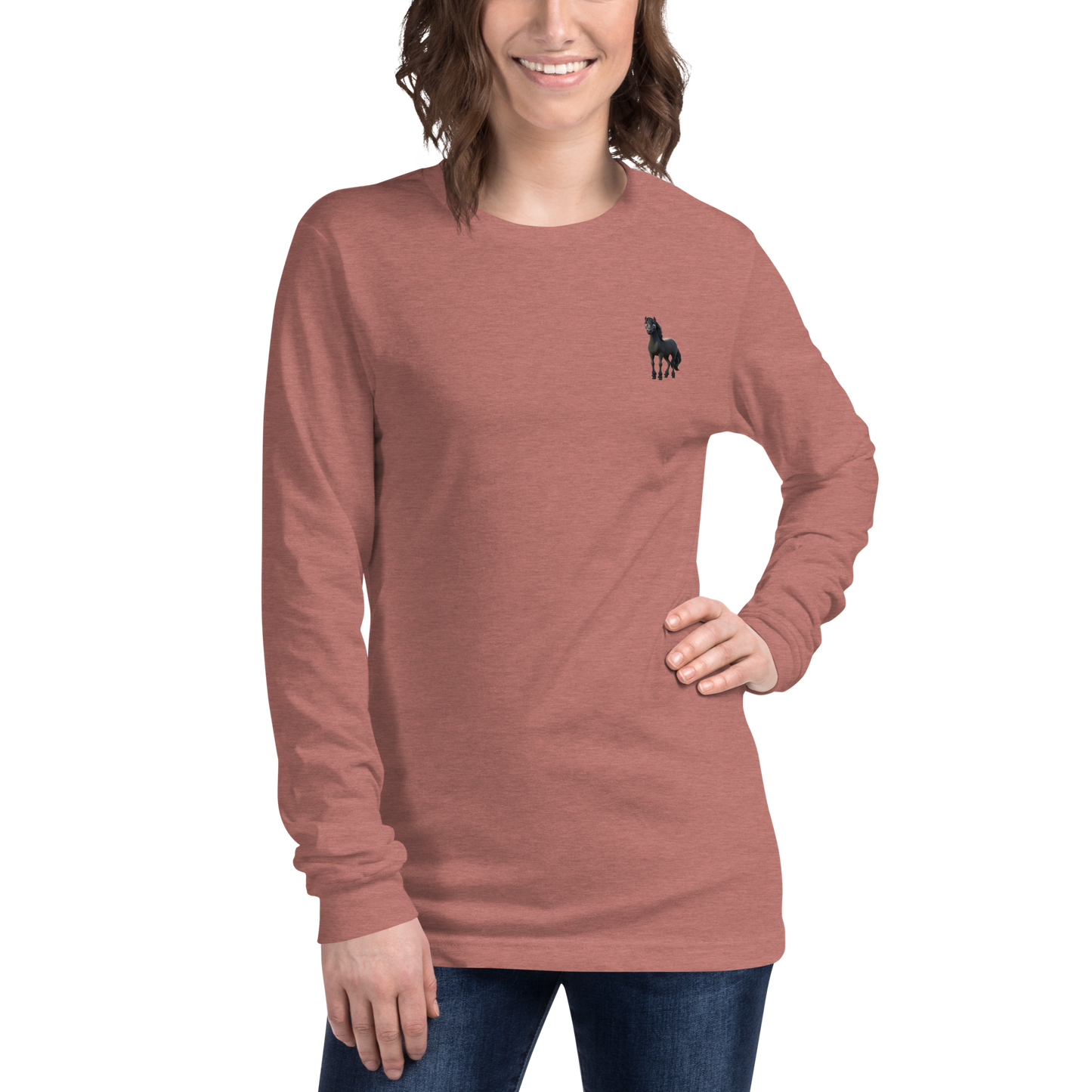 heather mauve Custom Pet Unisex Long Sleeve Tee for a horse named Bella