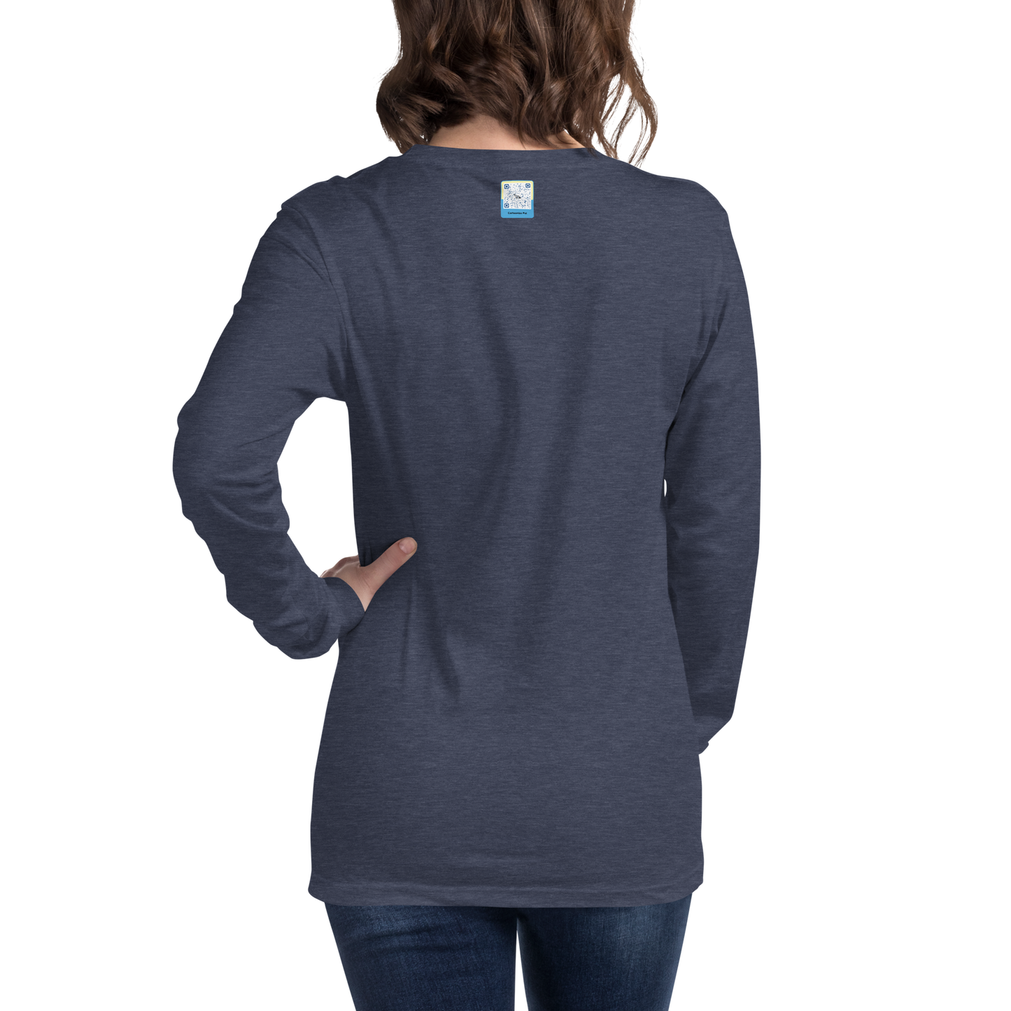heather navy Custom Pet Unisex Long Sleeve Tee for a horse named Bella