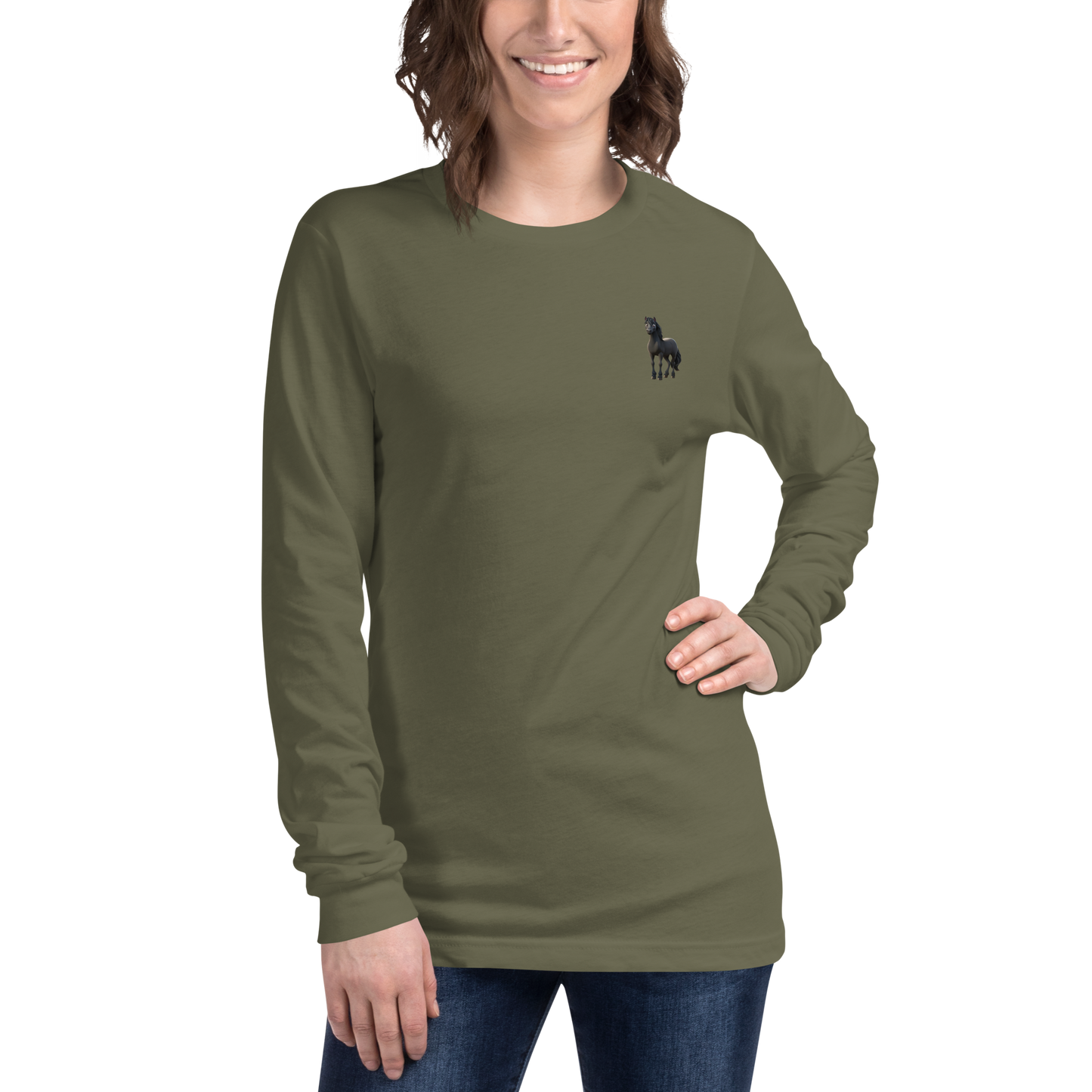 military green Custom Pet Unisex Long Sleeve Tee for a horse named Bella