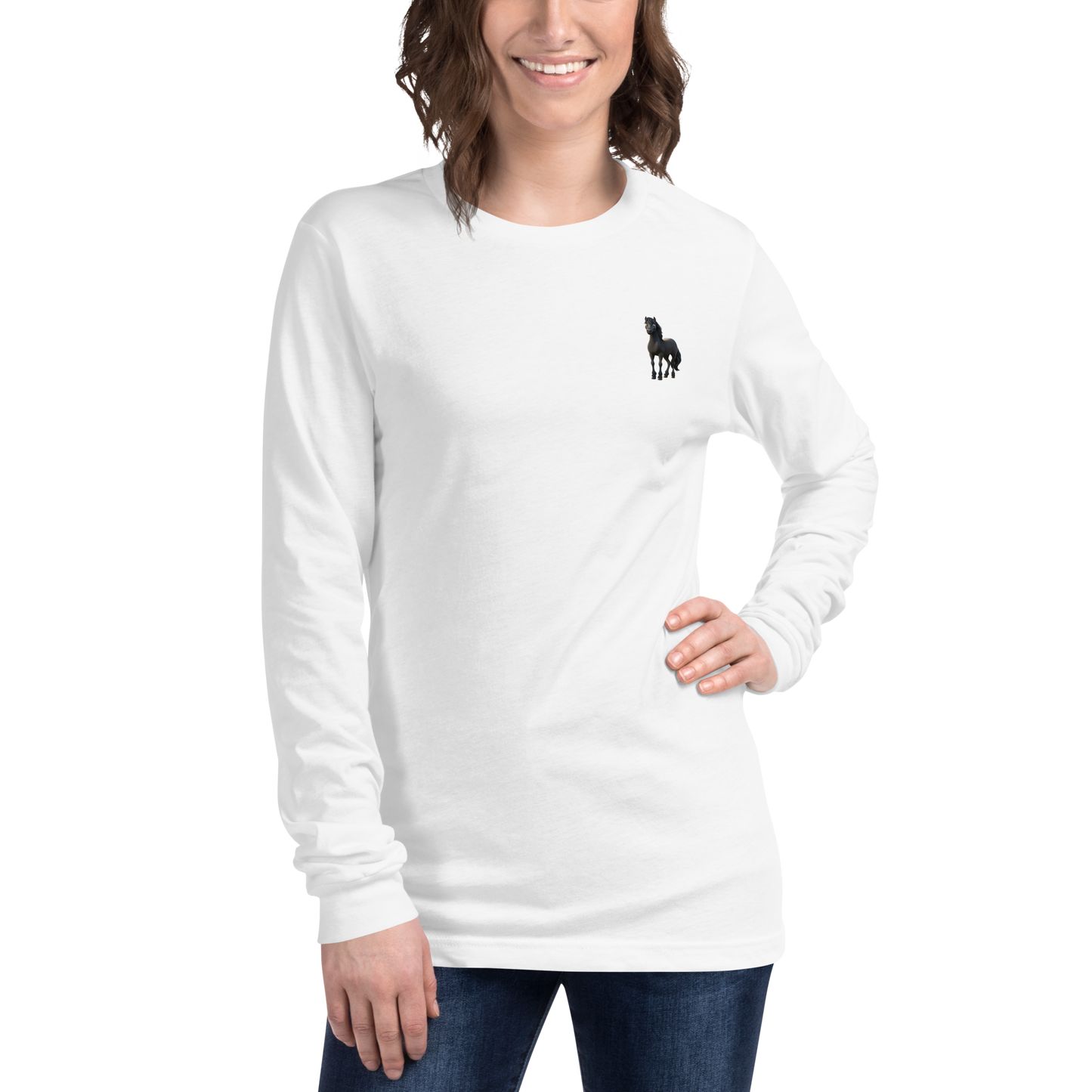 white Custom Pet Unisex Long Sleeve Tee for a horse named Bella