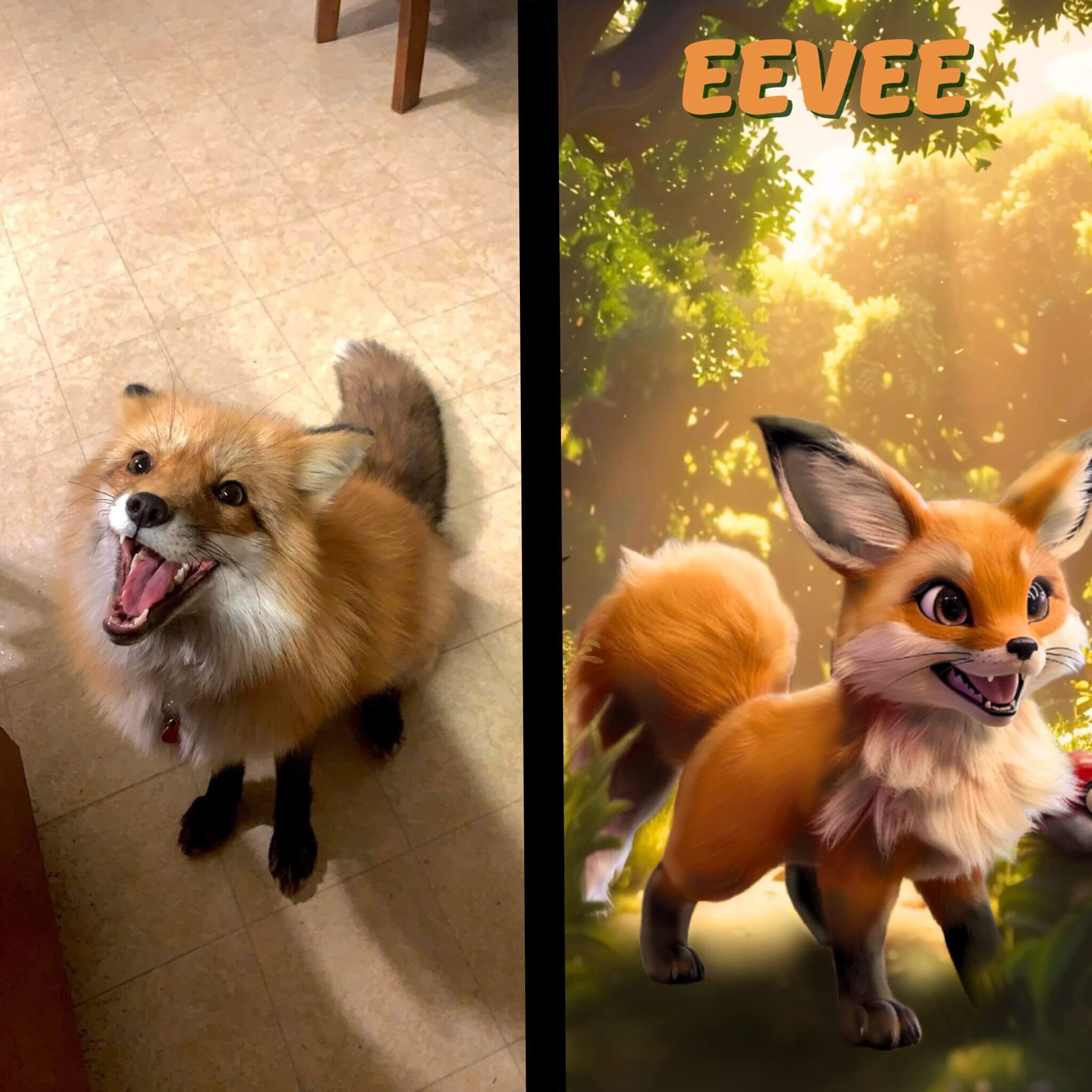 custom pet art in Pokémon style for a fox named Eevee