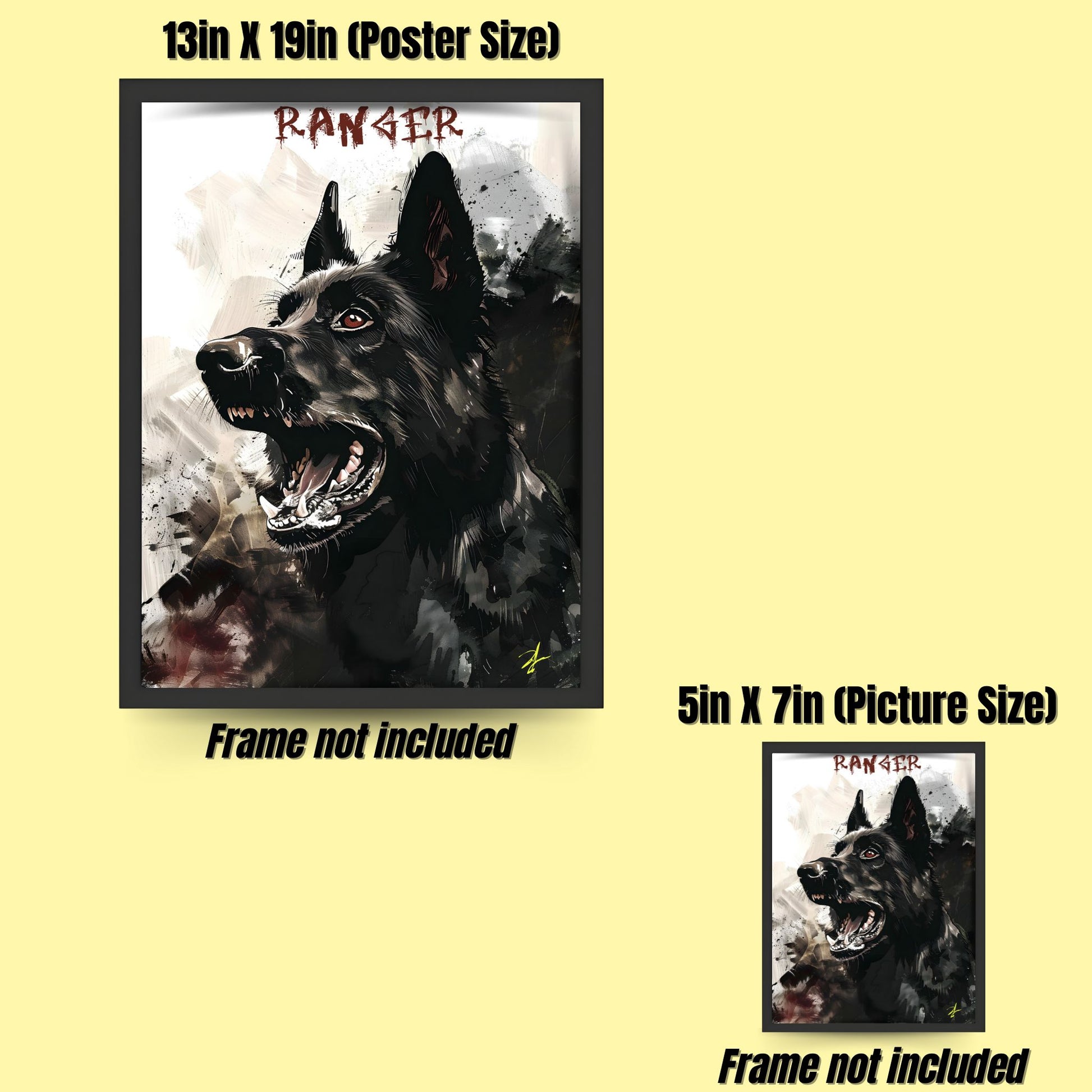 Custom pet artwork of a K-9 police dog named Ranger that works at the Mundelein Police Department