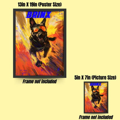 Custom pet artwork of a K-9 police dog named Brinx that works at the Waukegan Police Department