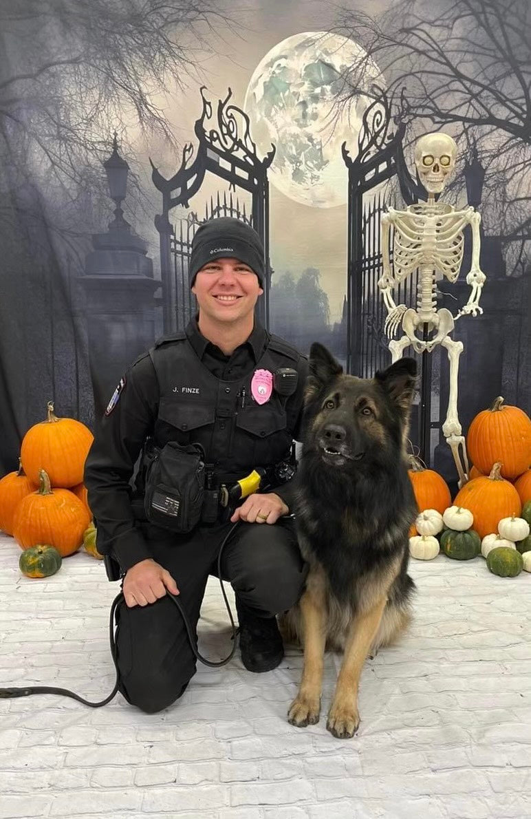 A K-9 police dog named Badger that works at the Wauconda Police Department with his handler named John