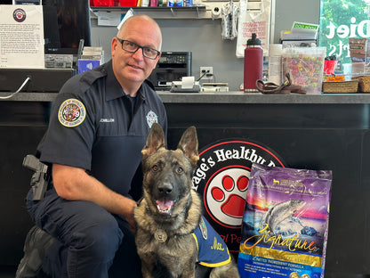 A K-9 police dog named Mac that works at the Buffalo Grove Police Department with his handler named Shannon