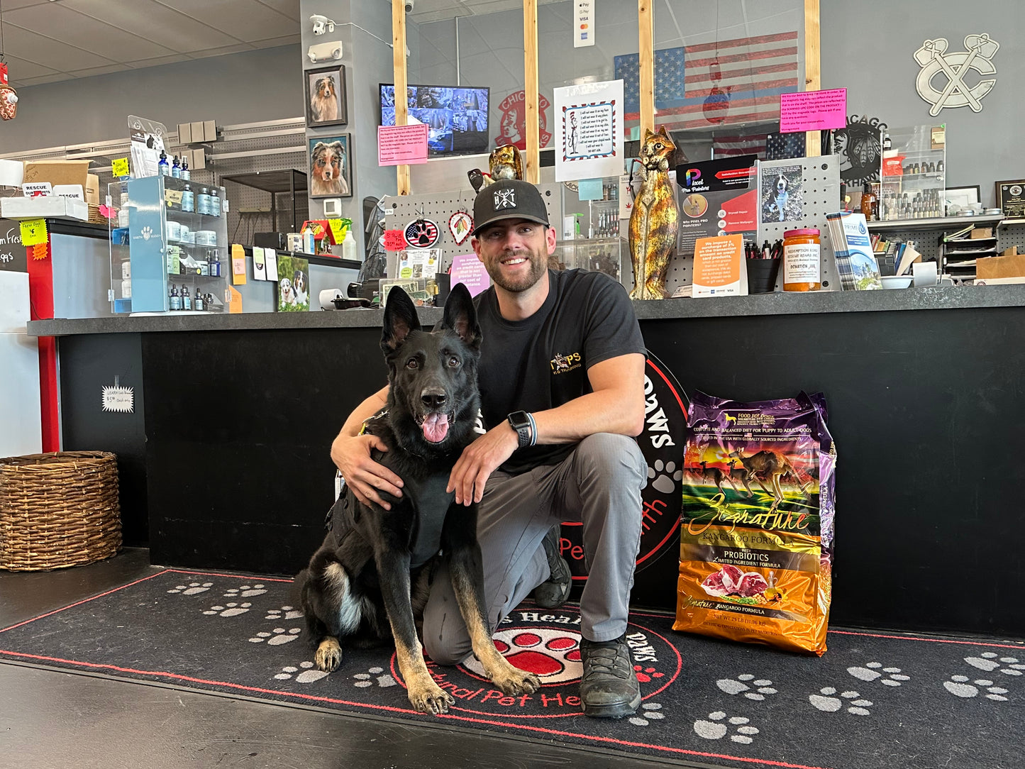 A K-9 police dog named Brinx that works at the Waukegan Police Department with his handler named Brandon