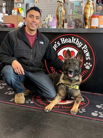 A K-9 police dog named Milo that works at the Waukegan Police Department with his handler named Ricky