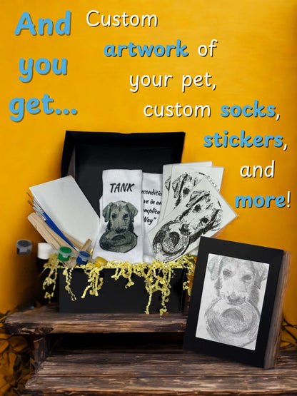 Doodle Box — Custom Pet Art Subscription Box for Dog Moms & Cat Dads Includes Artwork Stickers Toy Treat Mini Canvas & Surprise Item Perfect for Pet Lovers