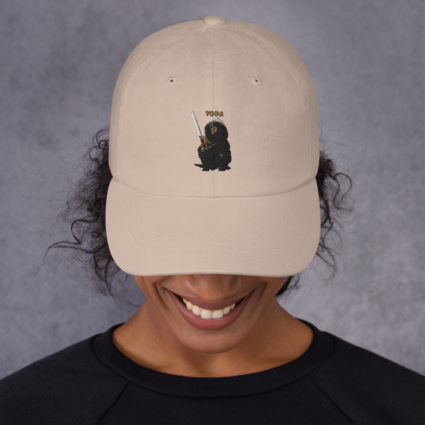 tan Custom Pet Dad Hat for a dog named Yoda