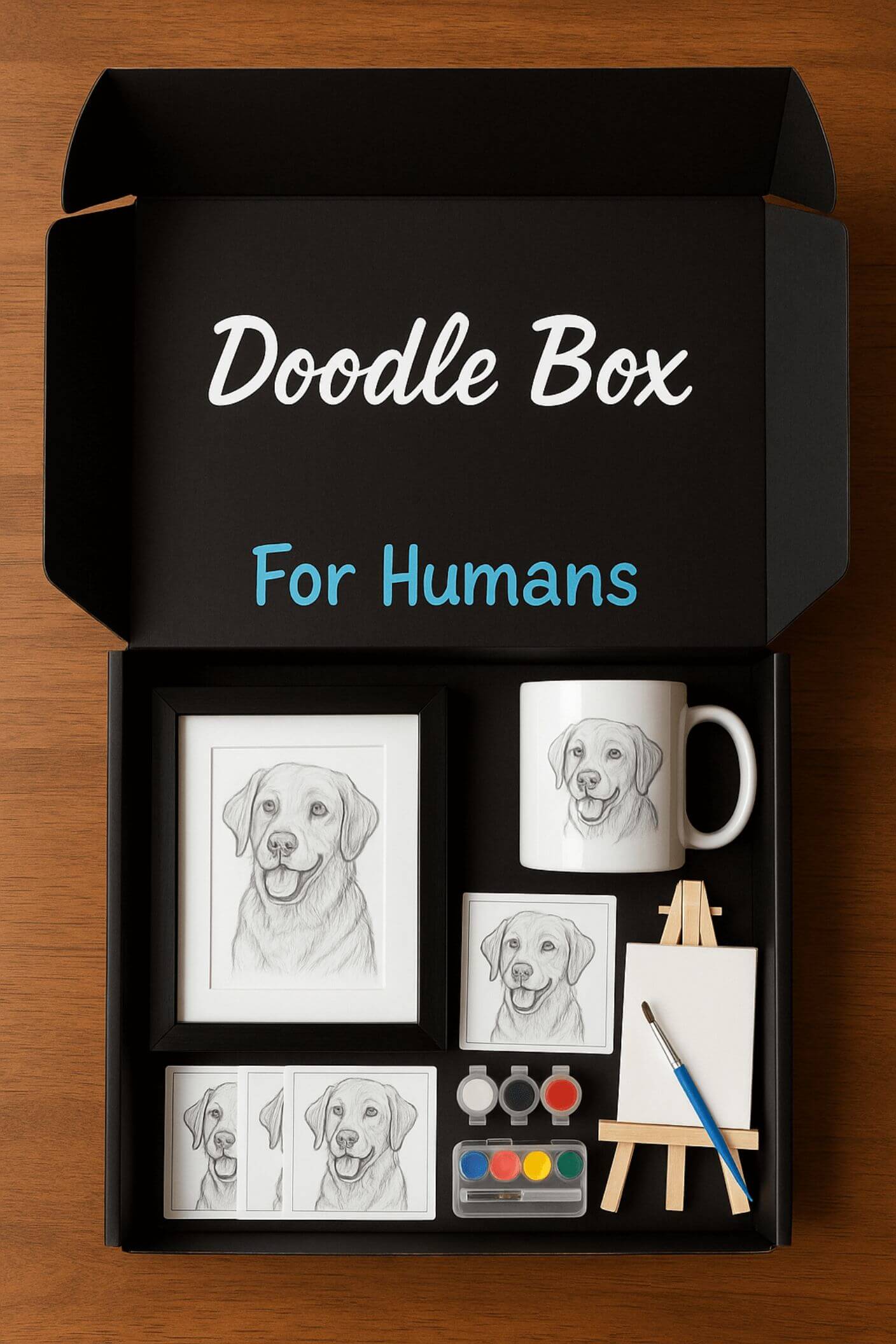 doodle box showing all the contents for the pet owner