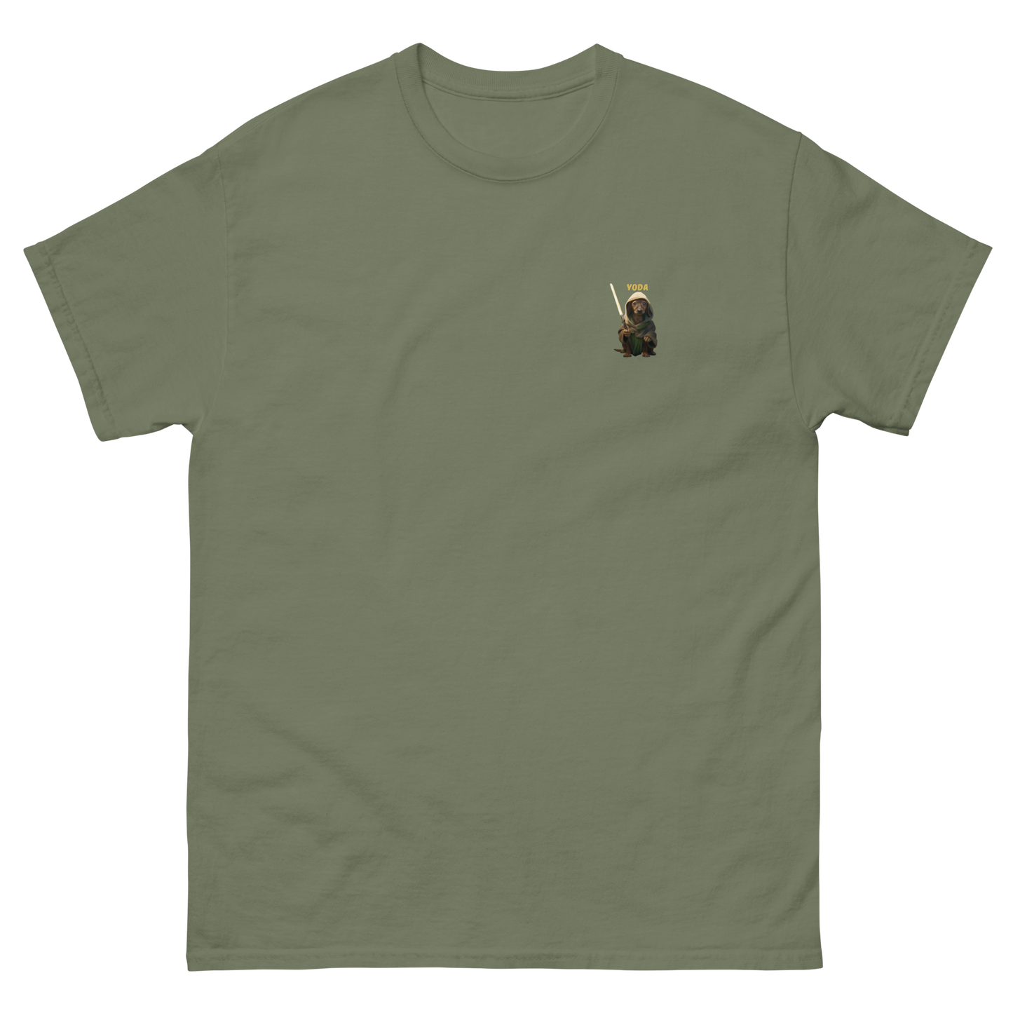 military green Custom Pet Men’s Classic Tee for a dog named Yoda