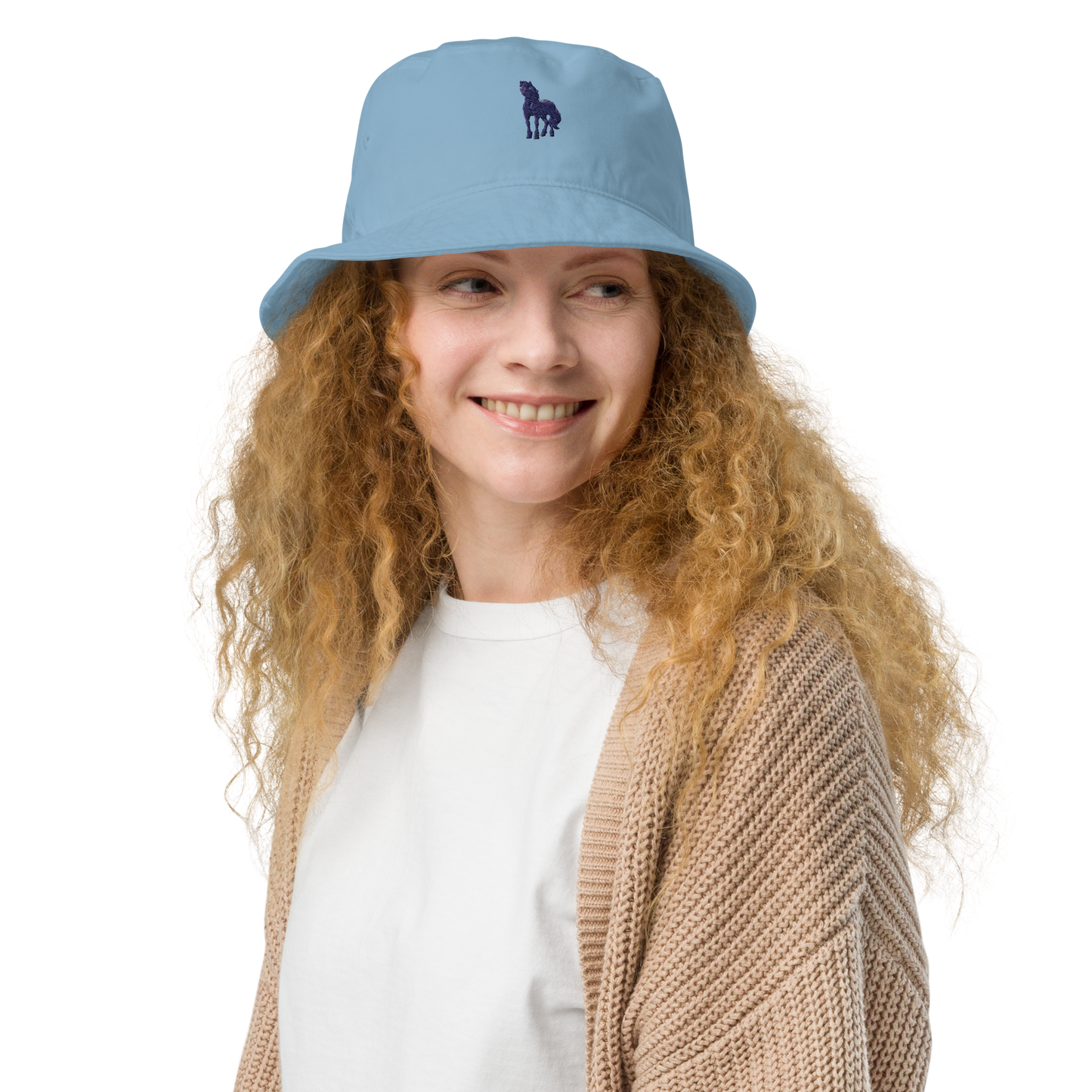 slate blue Custom Pet Organic Bucket Hat for a horse named Bella