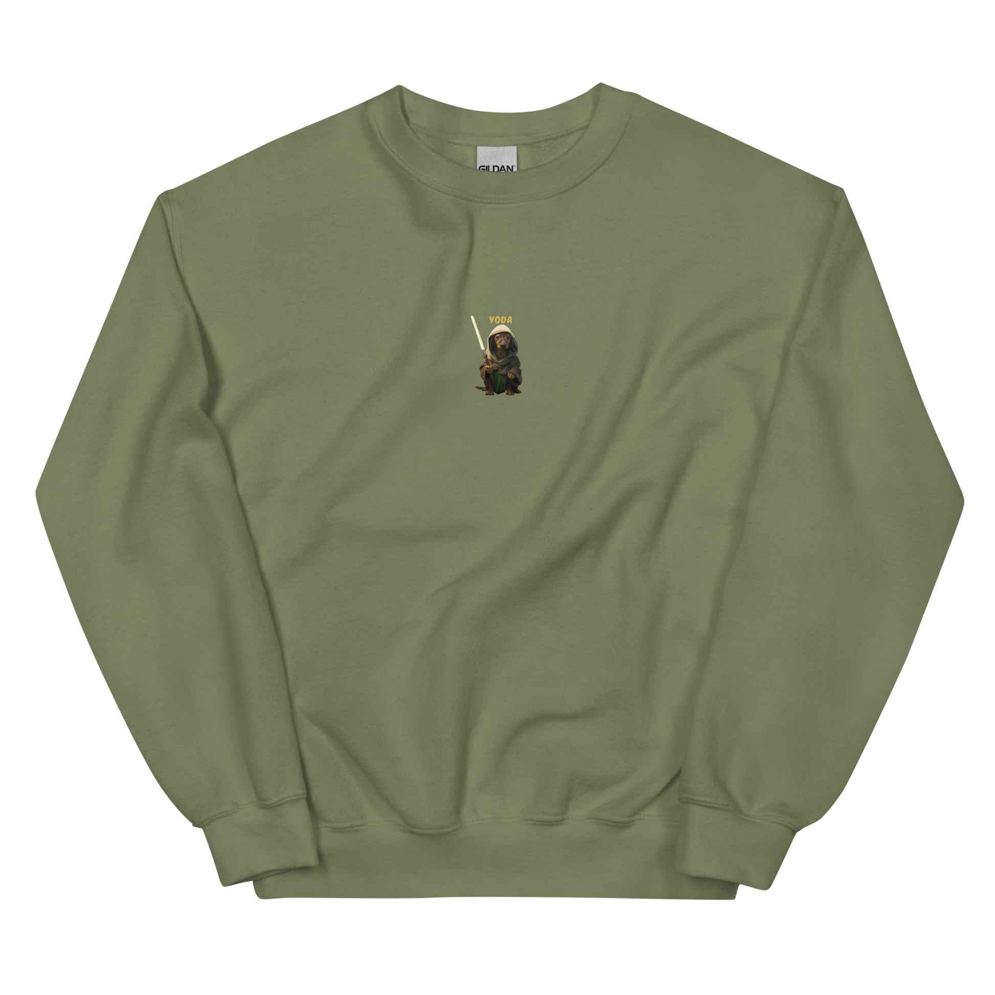 military green Custom Pet Unisex Sweatshirt for a dog named Yoda