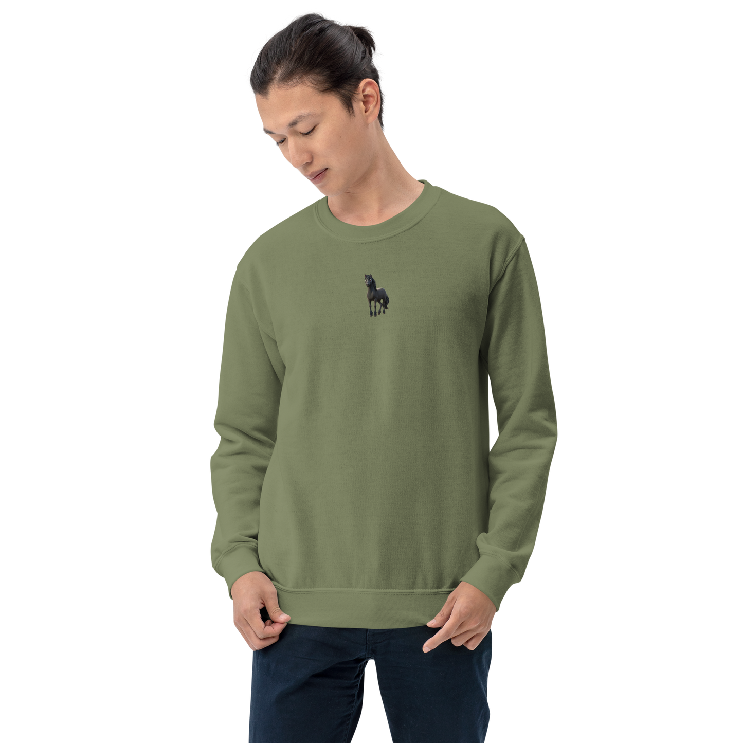 military green Custom Pet Unisex Sweatshirt for a horse named Bella