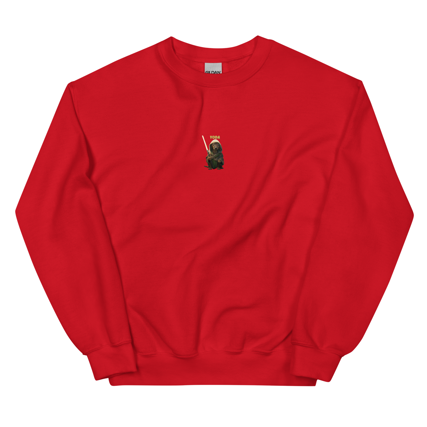 red Custom Pet Unisex Sweatshirt for a dog named Yoda