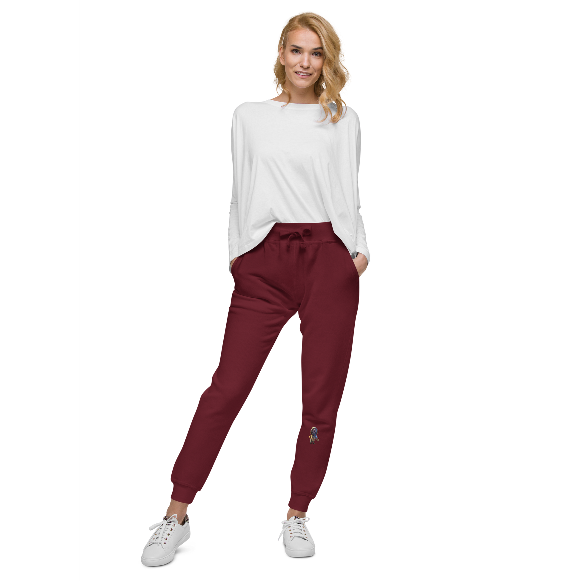 maroon Custom Pet Unisex Fleece Sweatpants for a dog named Bella