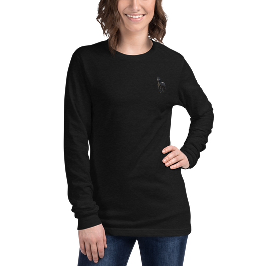 black heather Custom Pet Unisex Long Sleeve Tee for a horse named Bella