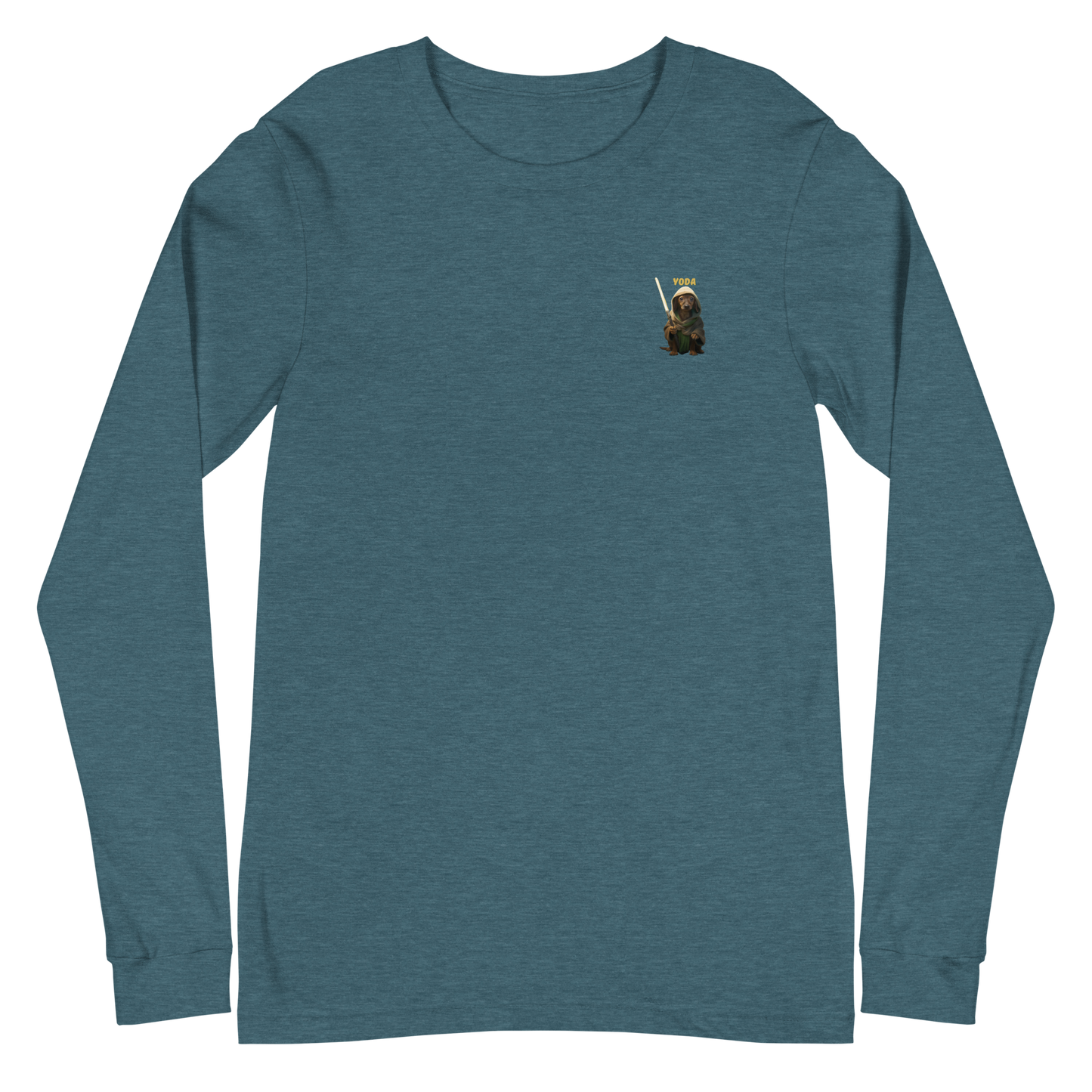 teal Custom Pet Unisex Long Sleeve Tee for a dog named Yoda