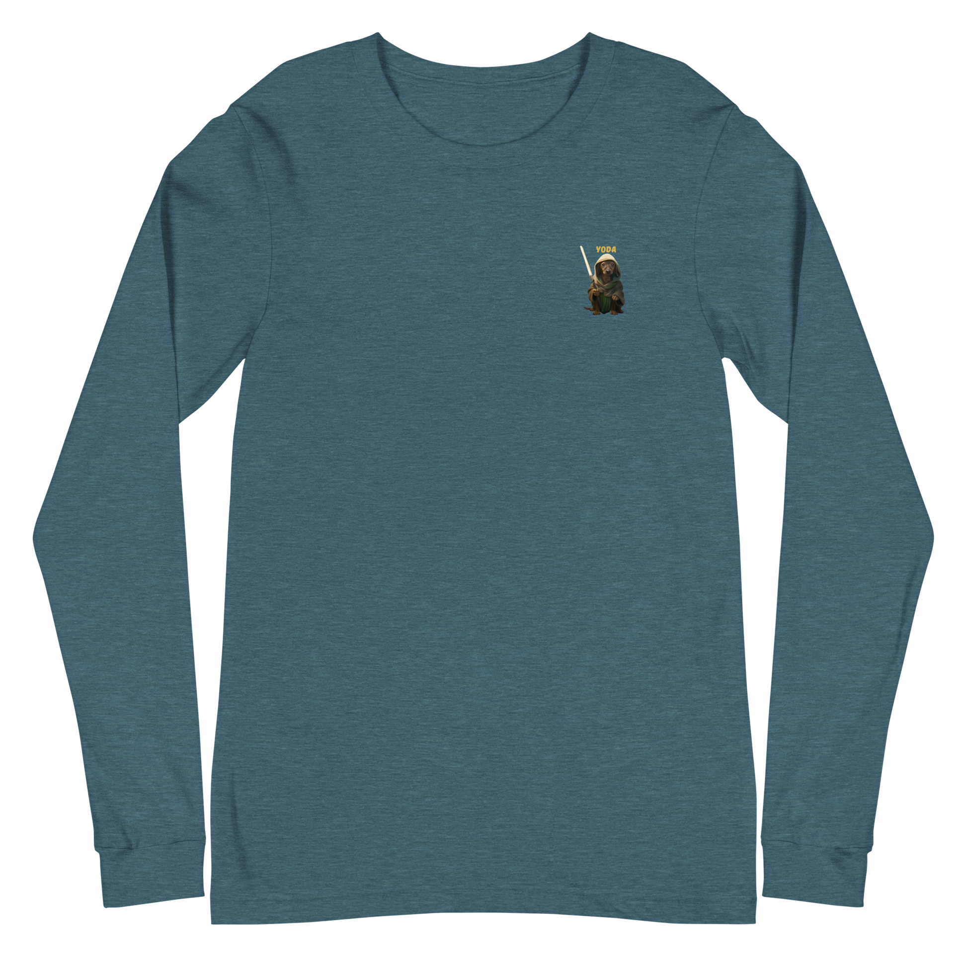 teal Custom Pet Unisex Long Sleeve Tee for a dog named Yoda