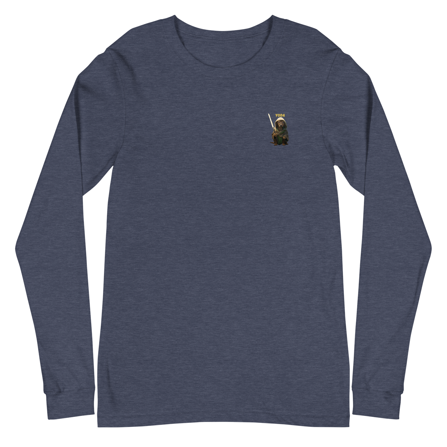 heather navy Custom Pet Unisex Long Sleeve Tee for a dog named Yoda