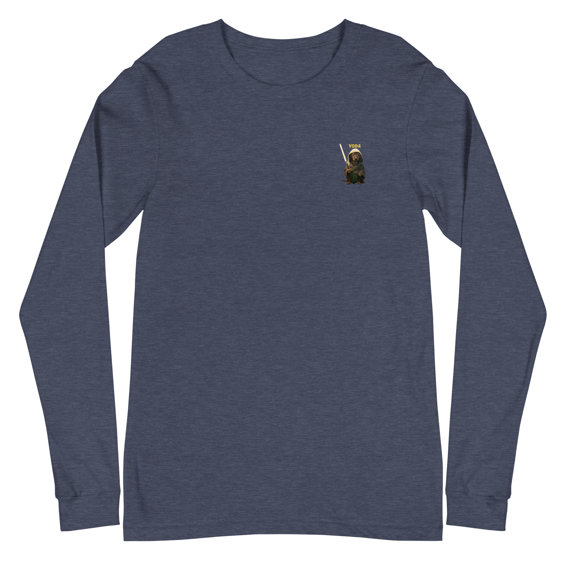 heather navy Custom Pet Unisex Long Sleeve Tee for a dog named Yoda