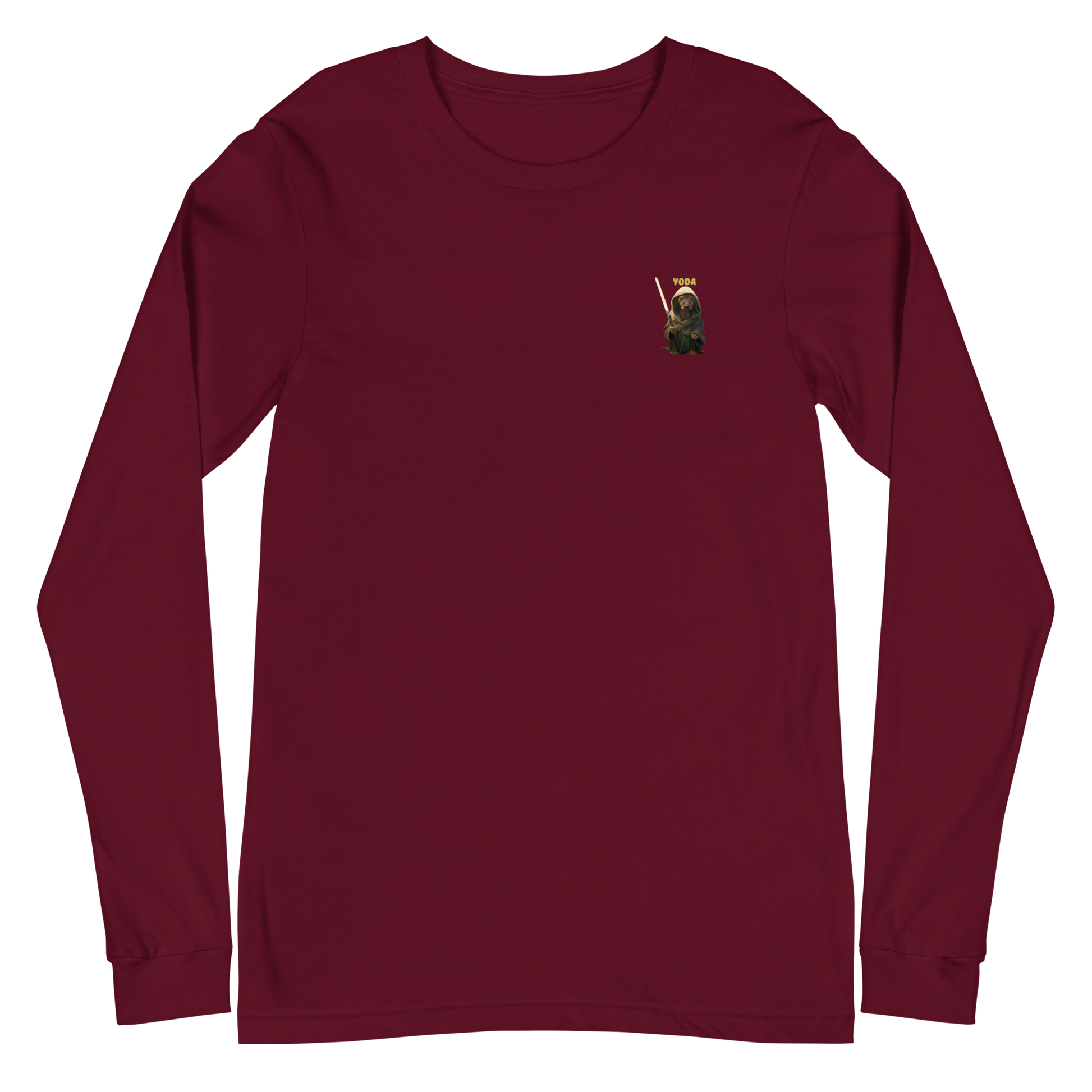 maroon Custom Pet Unisex Long Sleeve Tee for a dog named Yoda