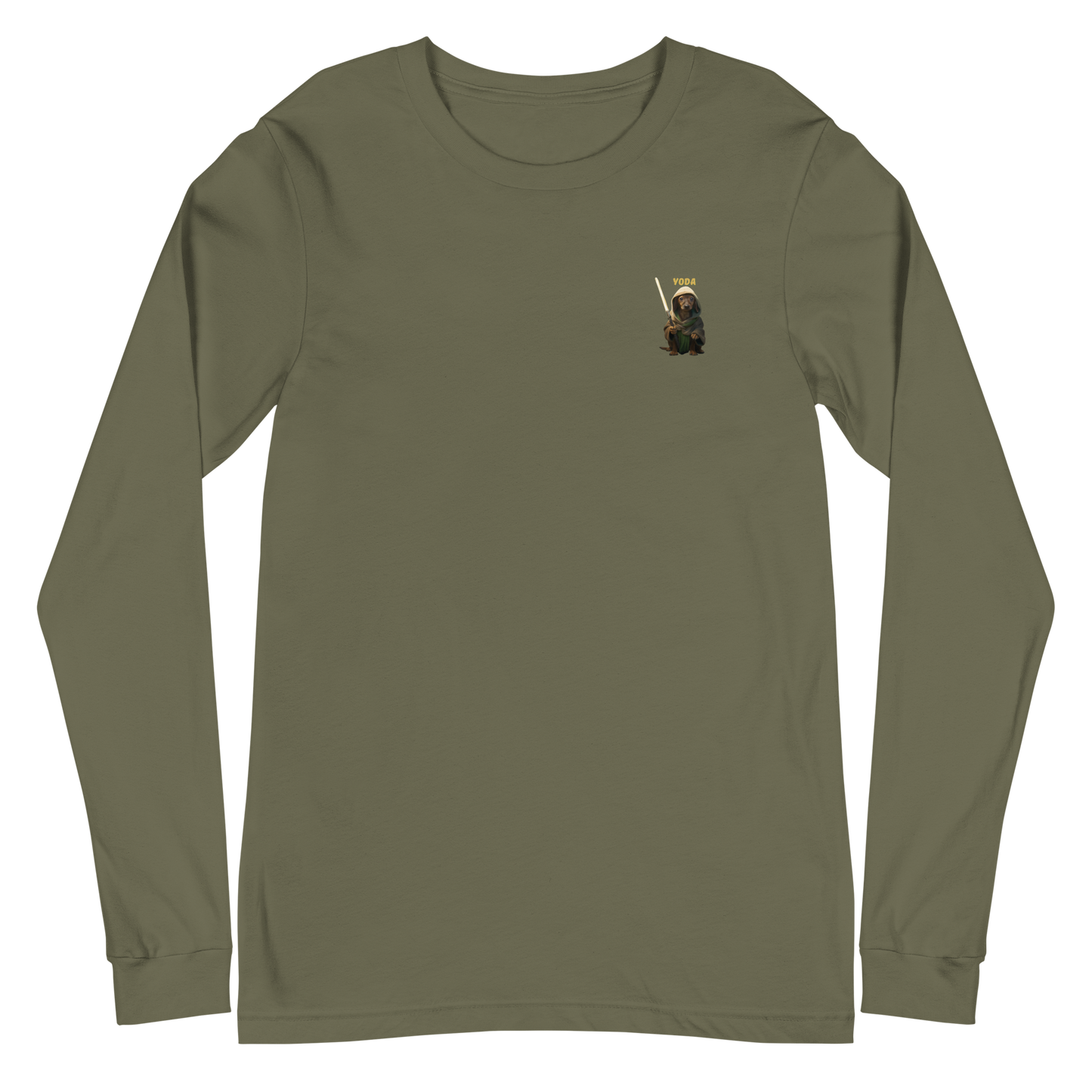 military green Custom Pet Unisex Long Sleeve Tee for a dog named Yoda