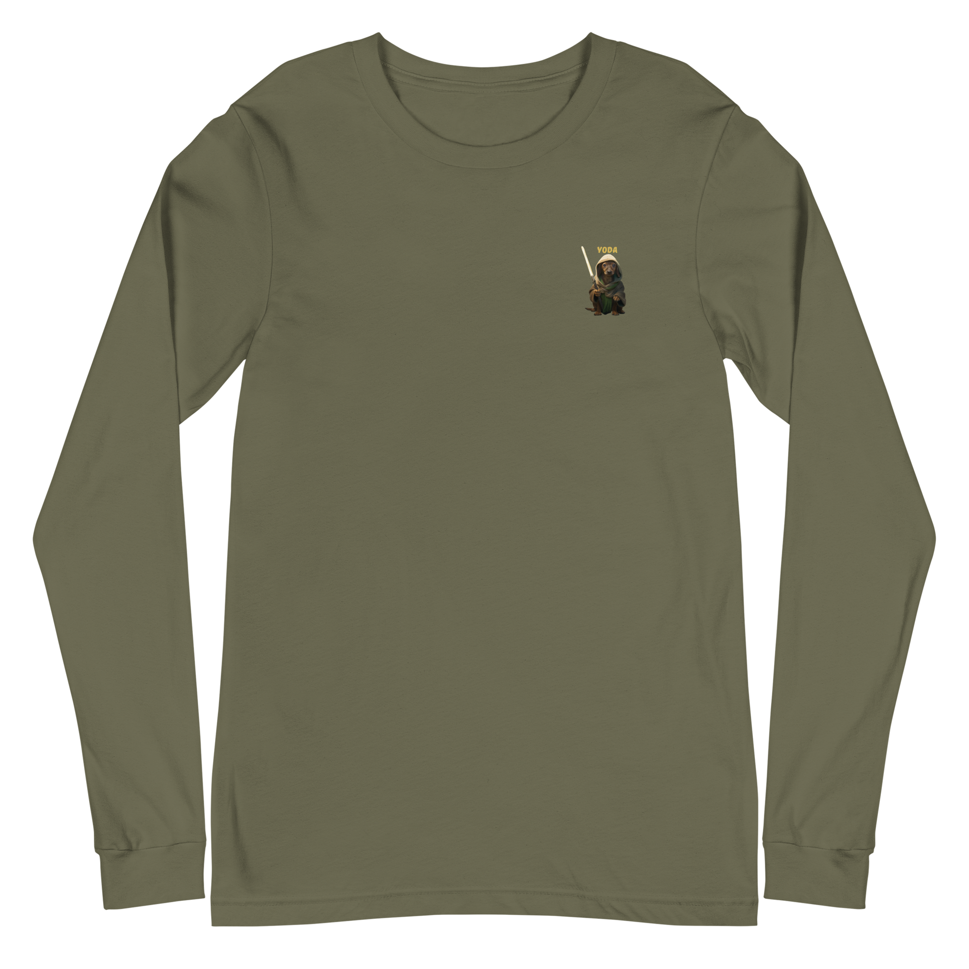 military green Custom Pet Unisex Long Sleeve Tee for a dog named Yoda