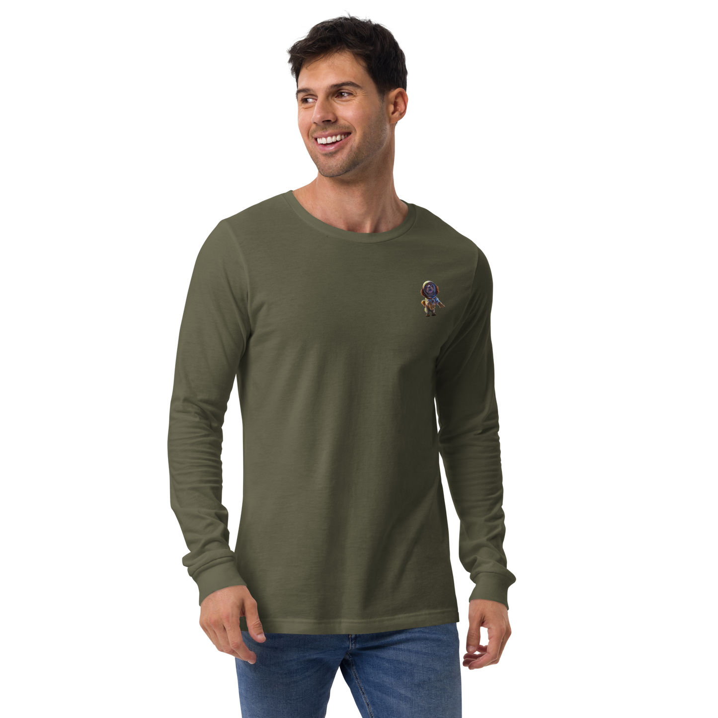 military green Custom Pet Unisex Long Sleeve Tee for a dog named Bella