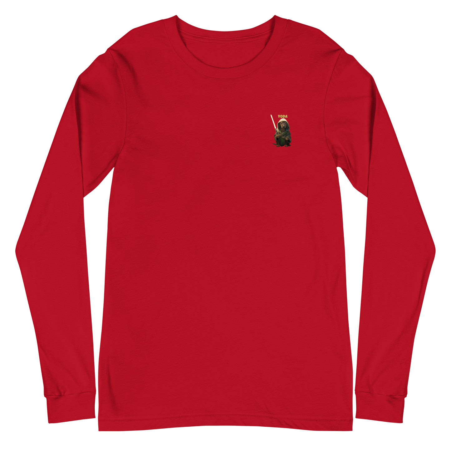 red Custom Pet Unisex Long Sleeve Tee for a dog named Yoda