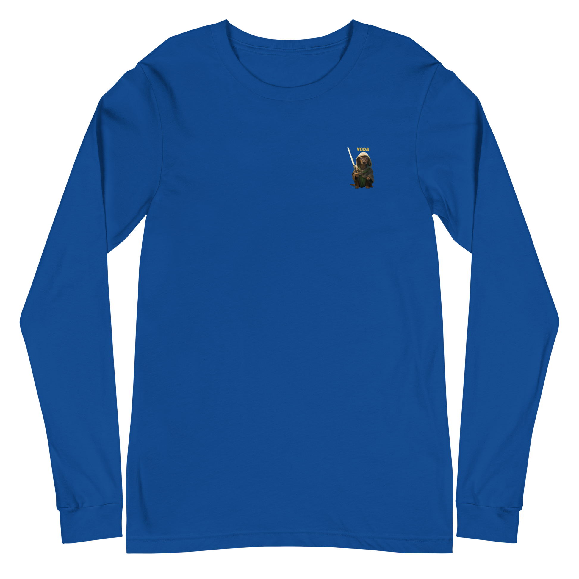 royal blue Custom Pet Unisex Long Sleeve Tee for a dog named Yoda