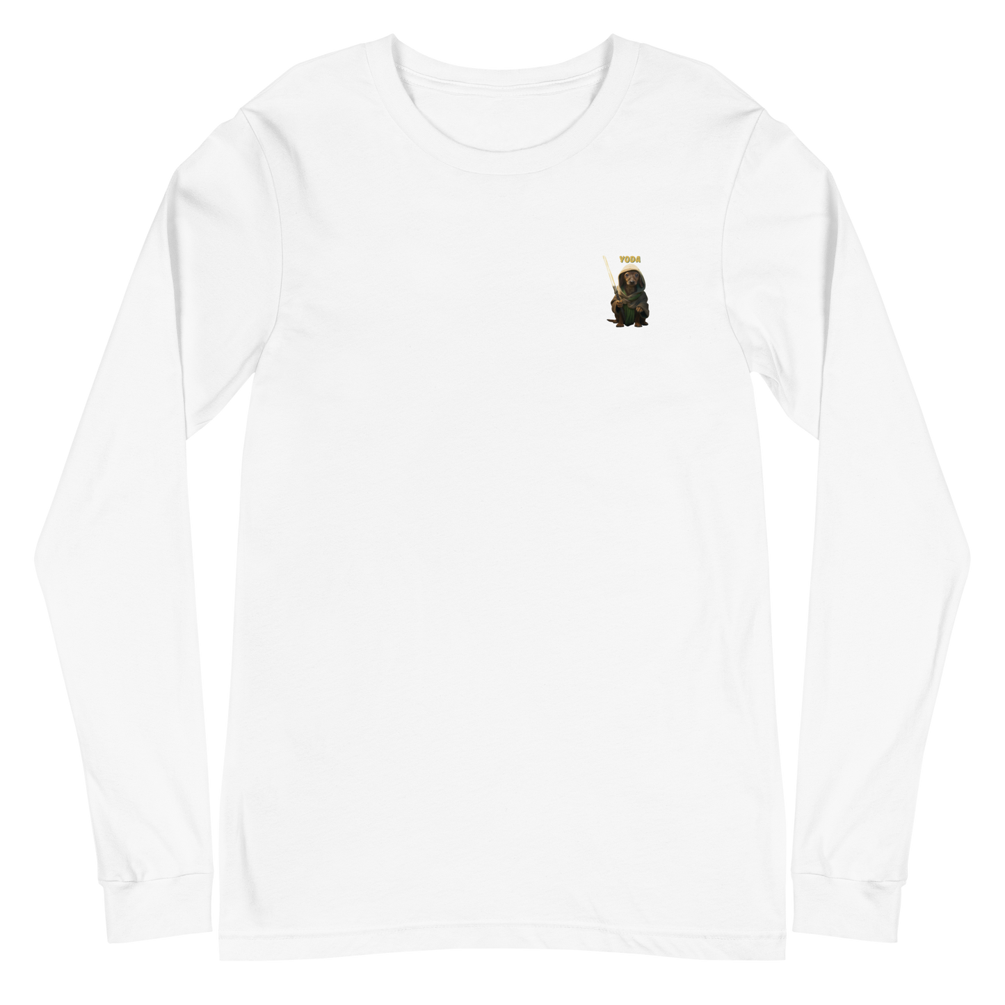 white Custom Pet Unisex Long Sleeve Tee for a dog named Yoda