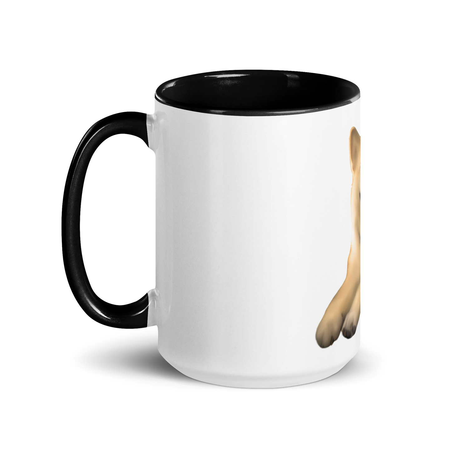 white and black Custom Pet Coffee Mug for a dog named Cooper that loves couches