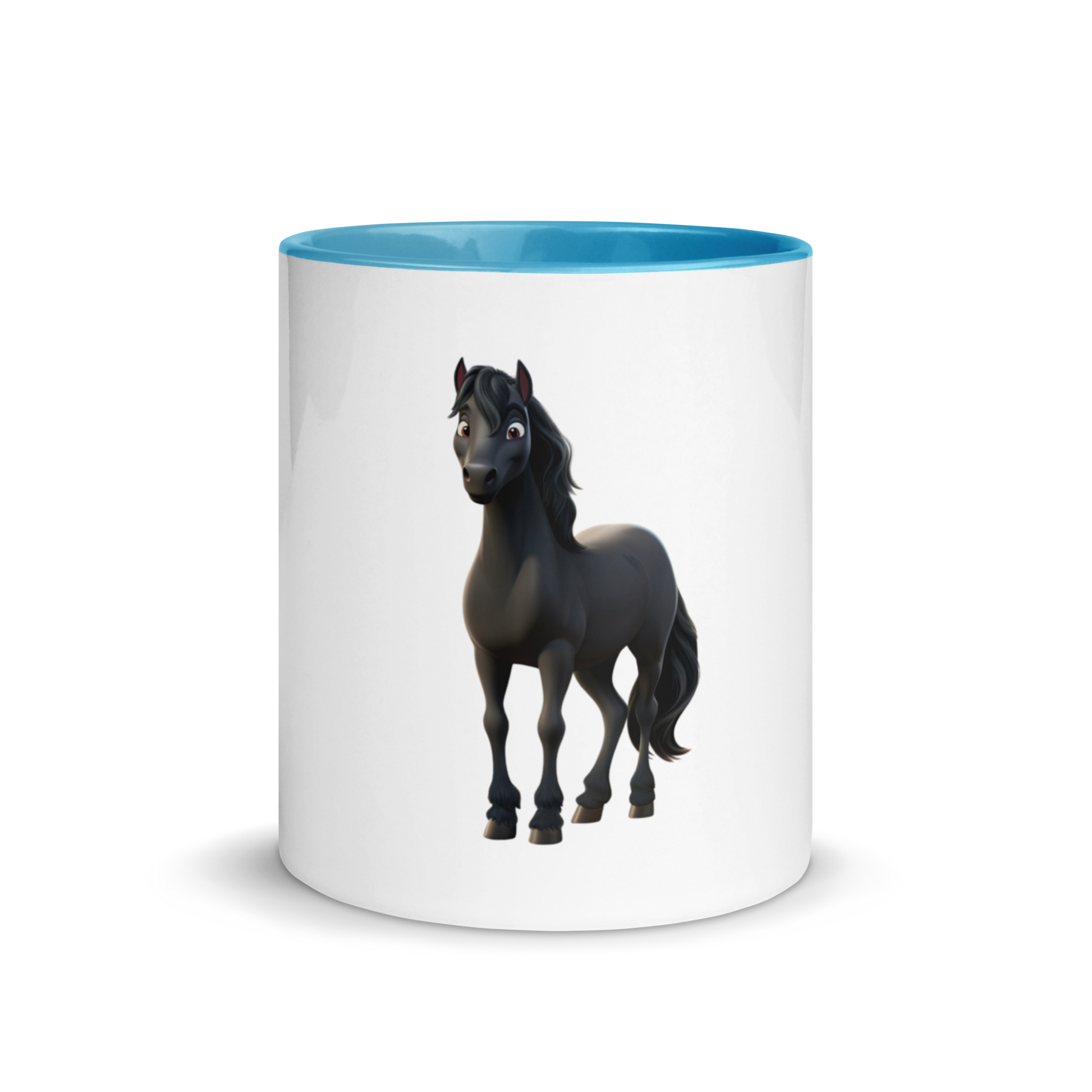 white and blue Custom Pet Coffee Mug for a horse named Bella