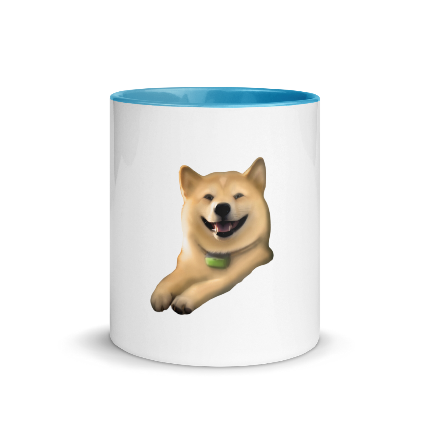 white and blue Custom Pet Coffee Mug for a dog named Cooper that loves couches