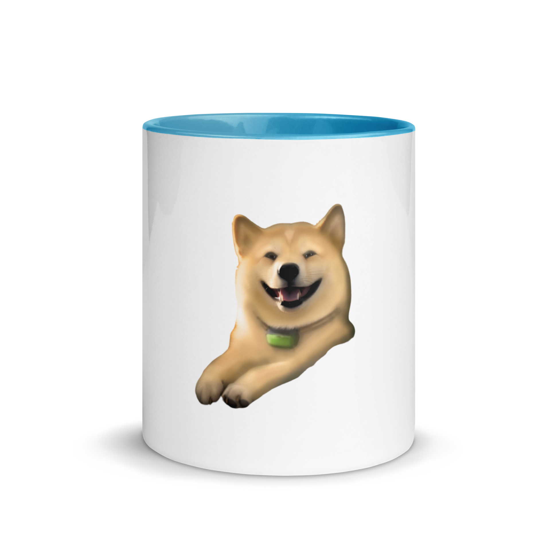 white and blue Custom Pet Coffee Mug for a dog named Cooper that loves couches